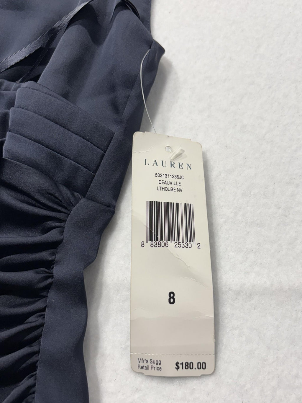 Lauren Ralph Lauren Evening Dress Womens 8 Blue Ruched Satin Sheath Knee Length