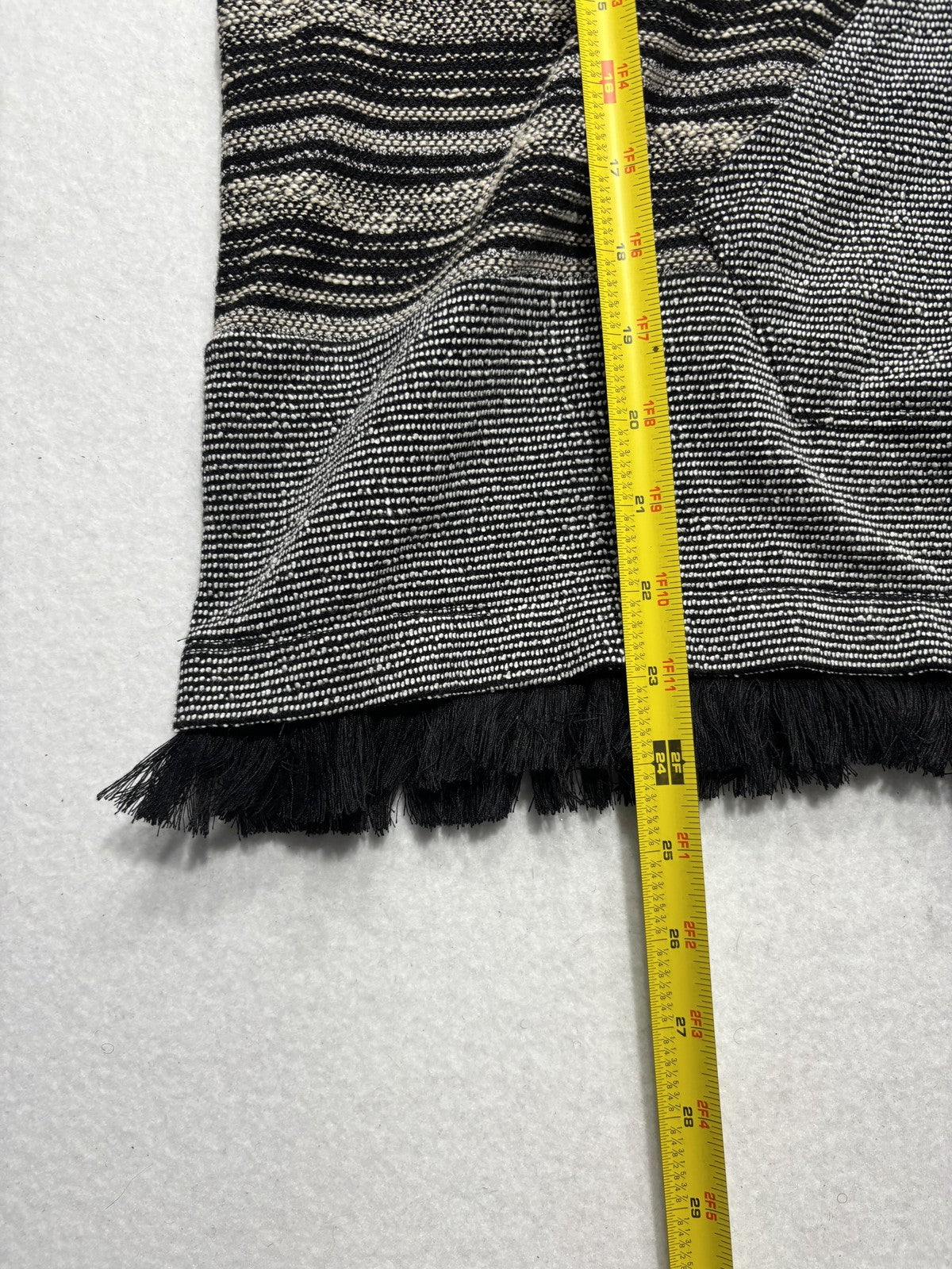 Lucky Brand Sweater Womens XS/S Black Striped Hooded Fringe Poncho Pullover