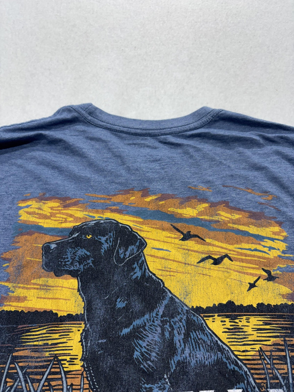 Magellan Outdoors Shirt Mens Medium Blue Hunting Dog Sunset Outdoor Graphic Tee