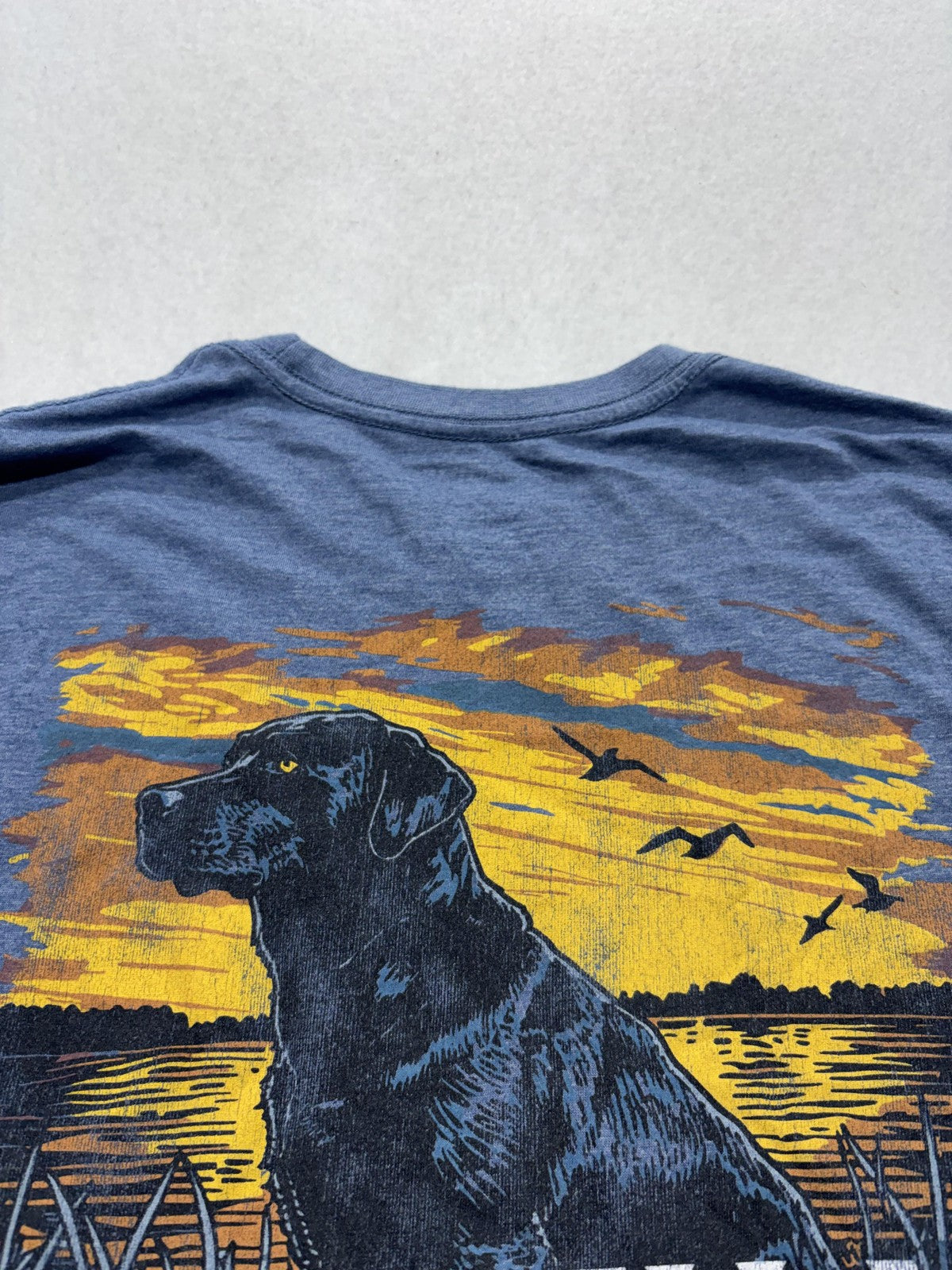 Magellan Outdoors Shirt Mens Medium Blue Hunting Dog Sunset Outdoor Graphic Tee