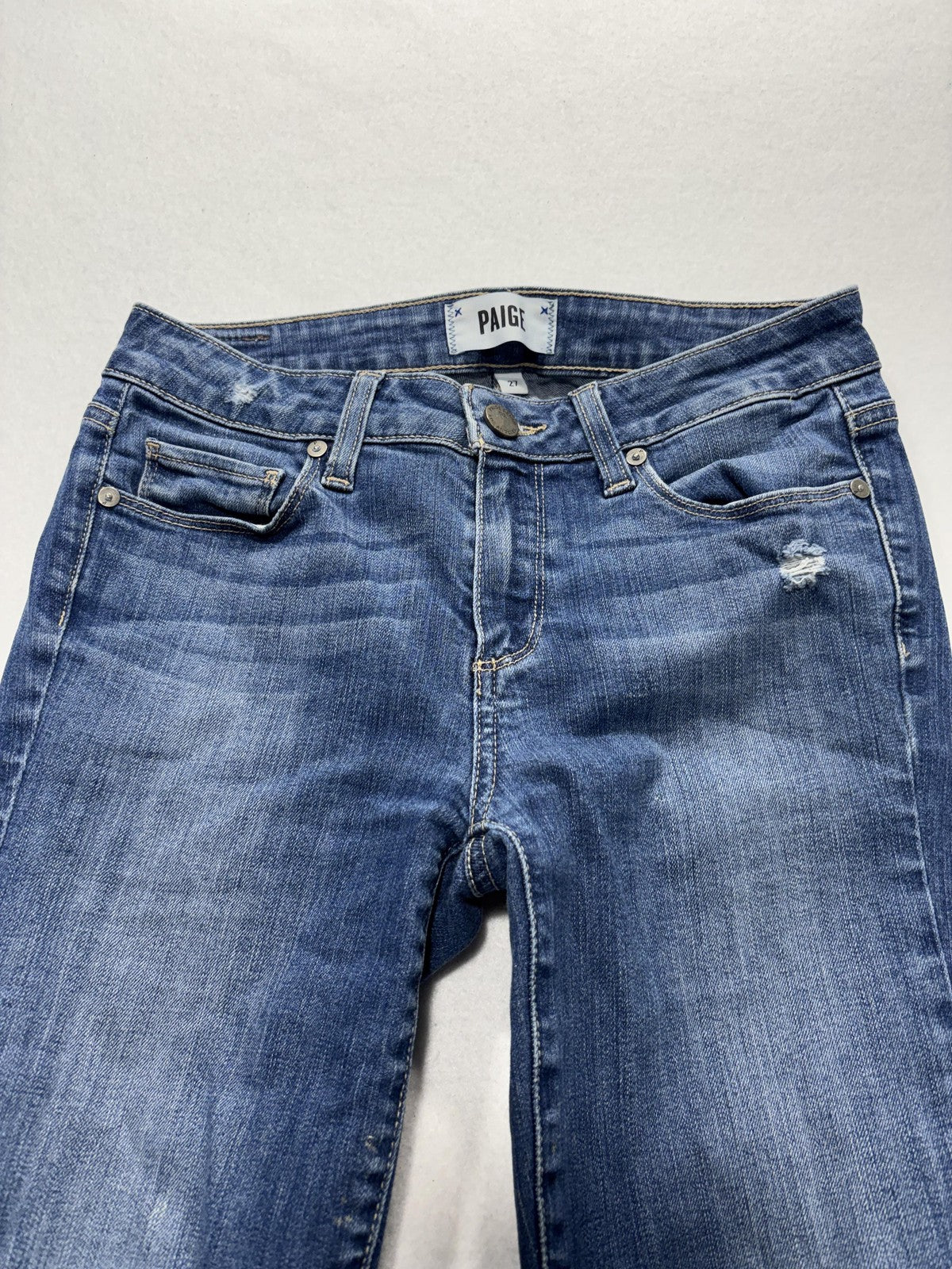 Paige Verdugo Ultra Skinny Jeans Womens 27 Blue Distressed 28x28.5 Stretch