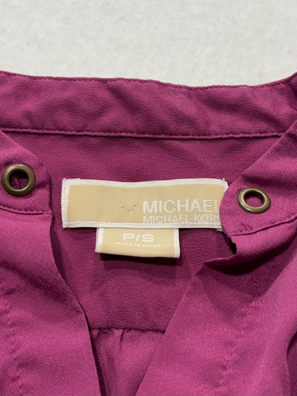 MICHAEL Michael Kors Top Womens P/S Pink Stud Neck Long Sleeve Button Blouse