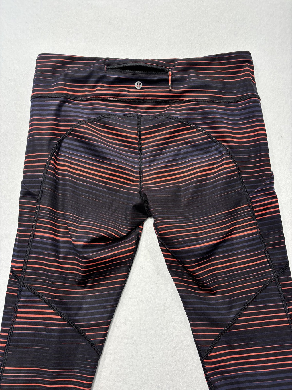 Lululemon Leggings Womens 10 Black Striped High Rise 28.5" Inseam Ankle Pockets