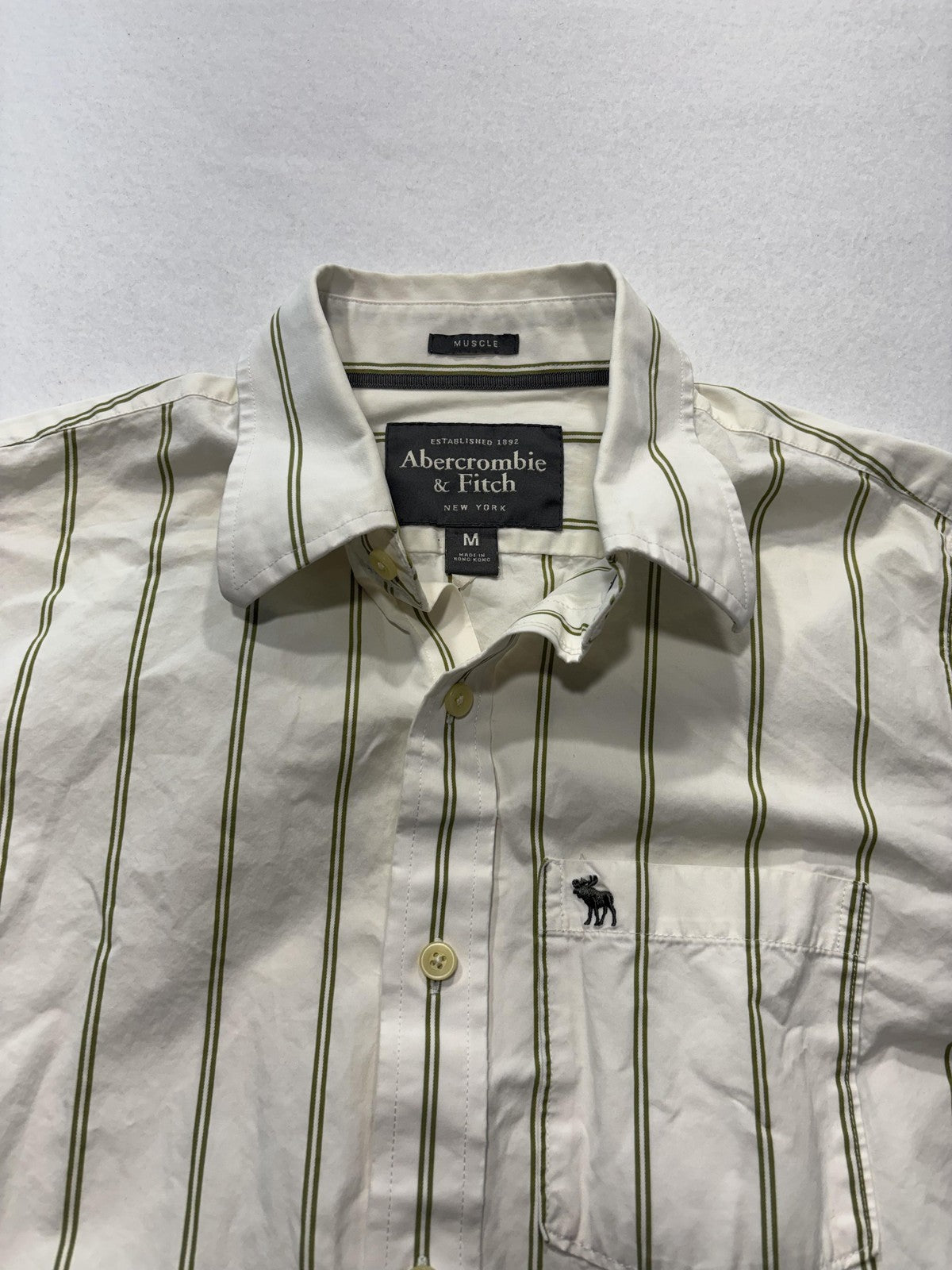 Abercrombie & Fitch Shirt Mens Medium White Striped Long Sleeve Button Up Slim