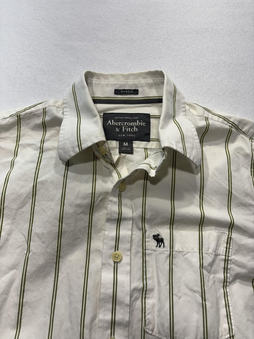 Abercrombie & Fitch Shirt Mens Medium White Striped Long Sleeve Button Up Slim