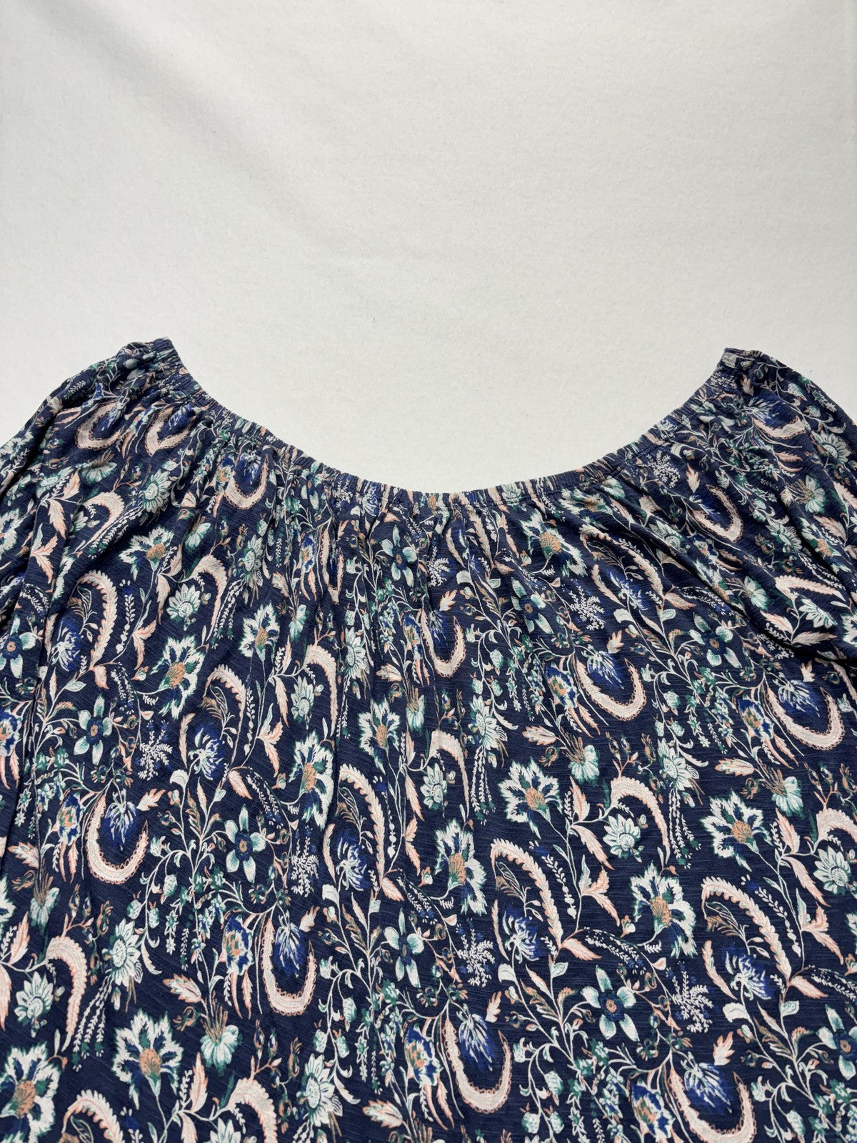 Lucky Brand Blouse Womens Medium Blue Paisley Off Shoulder 3/4 Bell Sleeve Boho