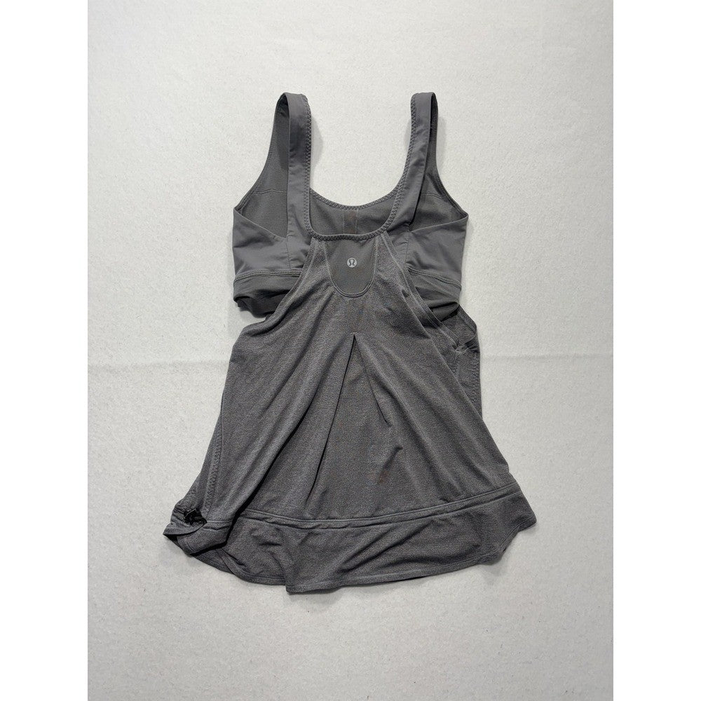 Lululemon Tank Womens Small Gray Scoop Neck Built In Bra Drawcord Hem Yoga Top
