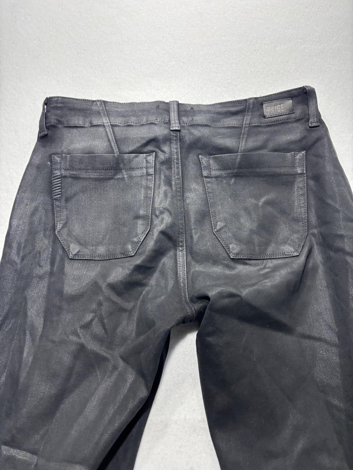 Paige Pants Womens 27 Black Mayslie Coated Denim Jogger Ankle Zip Cuffed Stretch