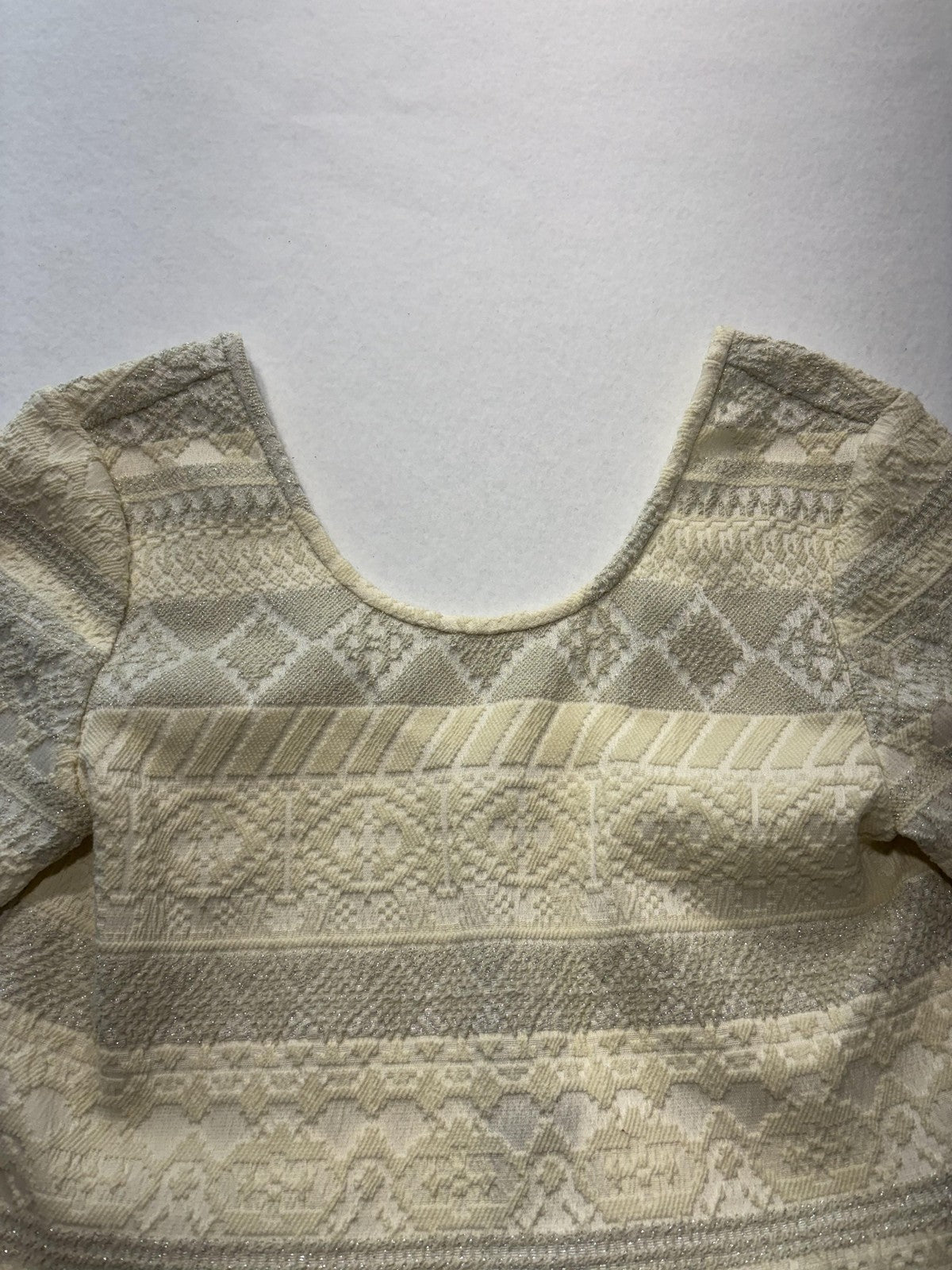 Rebecca Minkoff Blouse Womens M Beige James Top Scoop Neck Cropped Glitter Knit