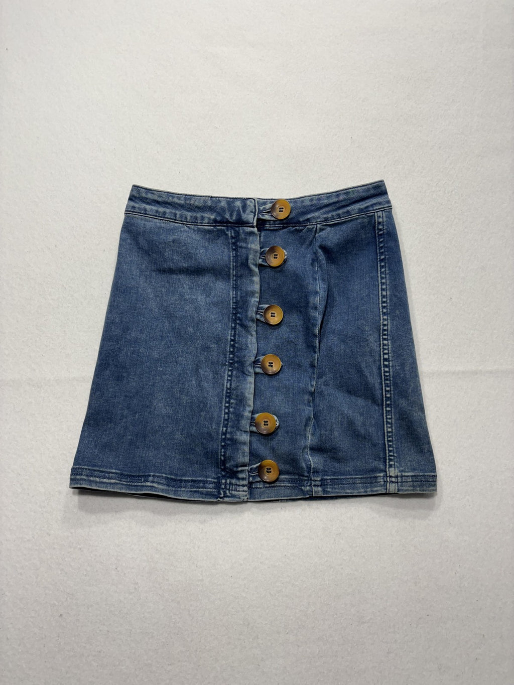 Free People Skirt Womens 4 Blue Denim Button Front A Line Mini Stretch