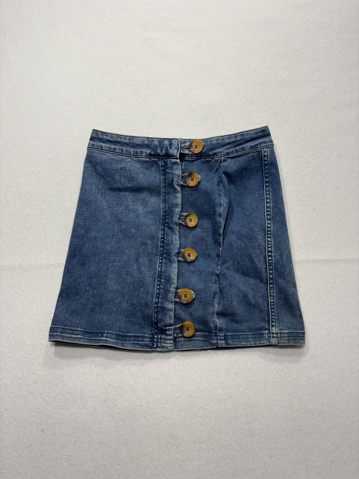 Free People Skirt Womens 4 Blue Denim Button Front A Line Mini Stretch