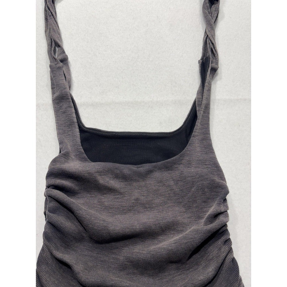 Free People Tank Top Womens XS Gray Ruched Tie Strap Cropped Knit Summer Casual
