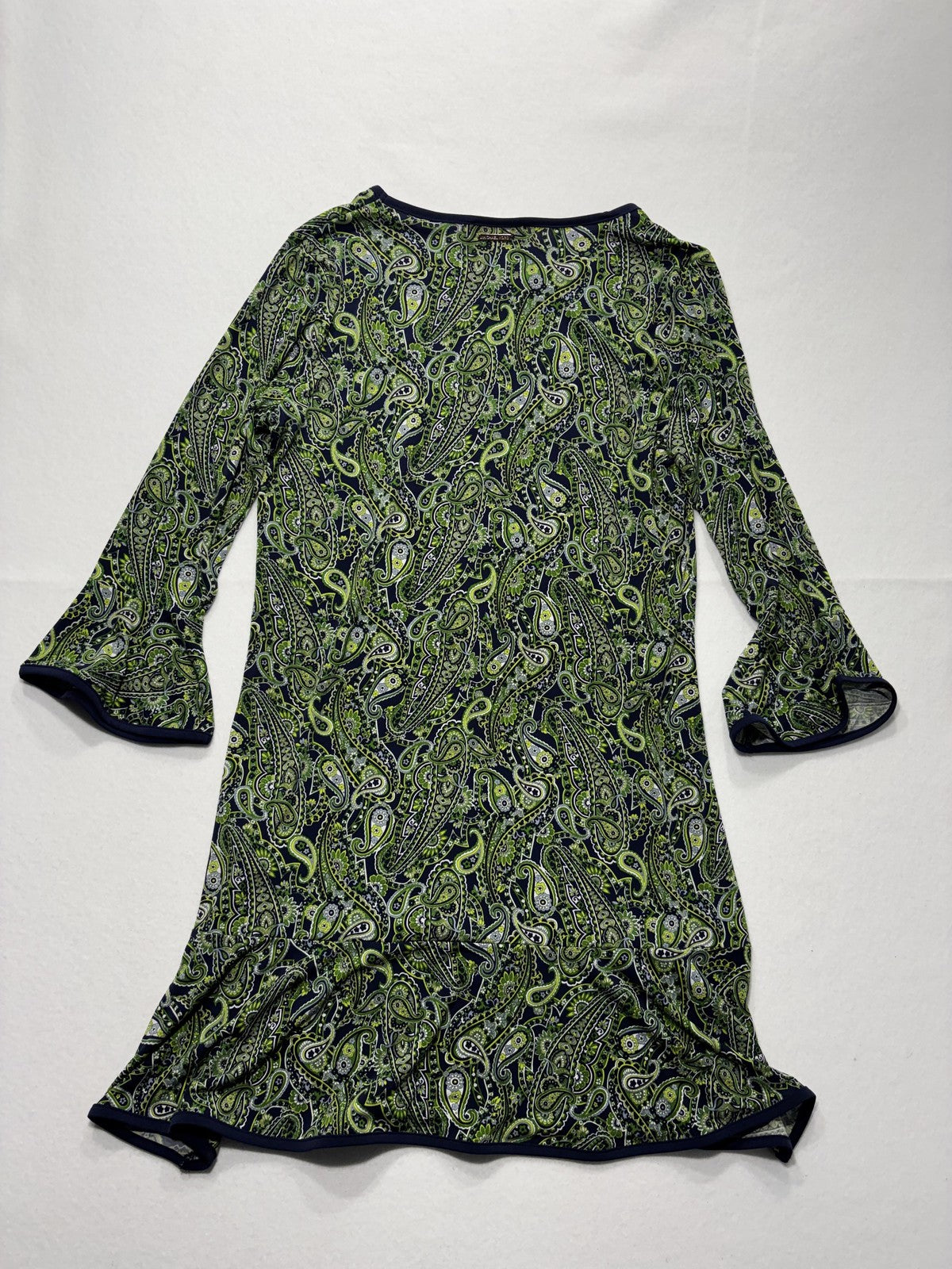MICHAEL Michael Kors Dress Womens Large Blue Green Paisley Shift Bell Sleeve