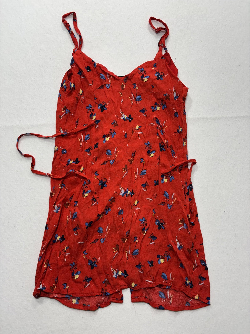 VICI Romper Womens Small Red Floral V Neck Button Front Adjustable Waist