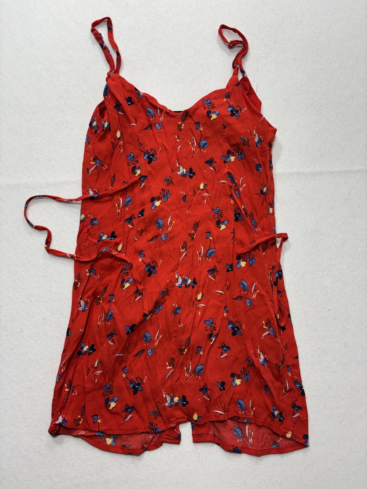 VICI Romper Womens Small Red Floral V Neck Button Front Adjustable Waist
