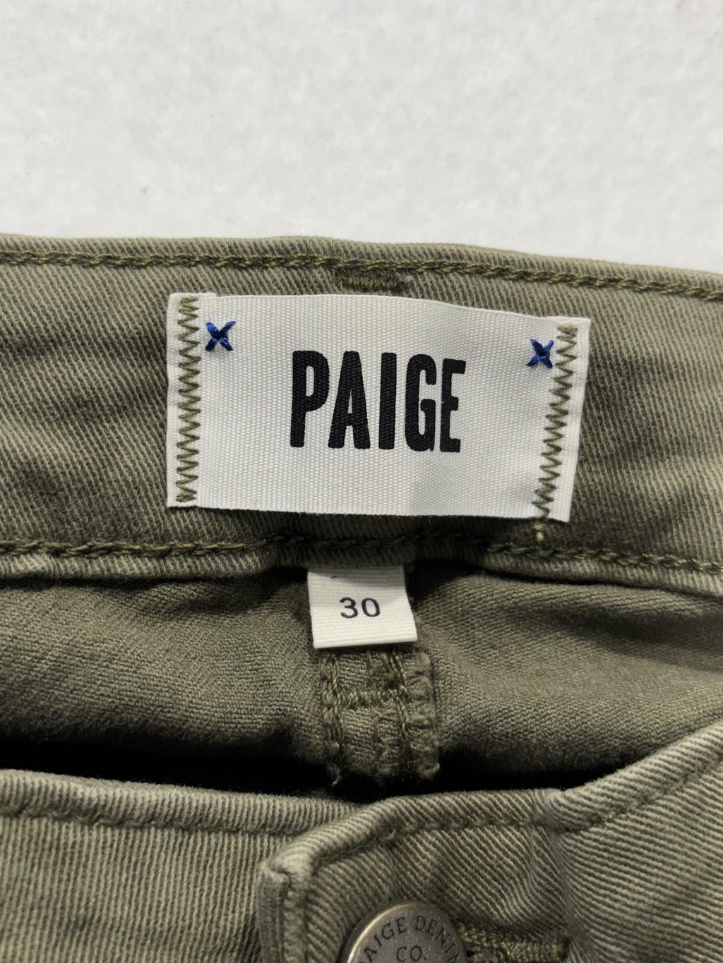 Paige Verdugo Ankle Jeans Womens 30 Green Mid Rise Skinny 30x28 Stretch Denim