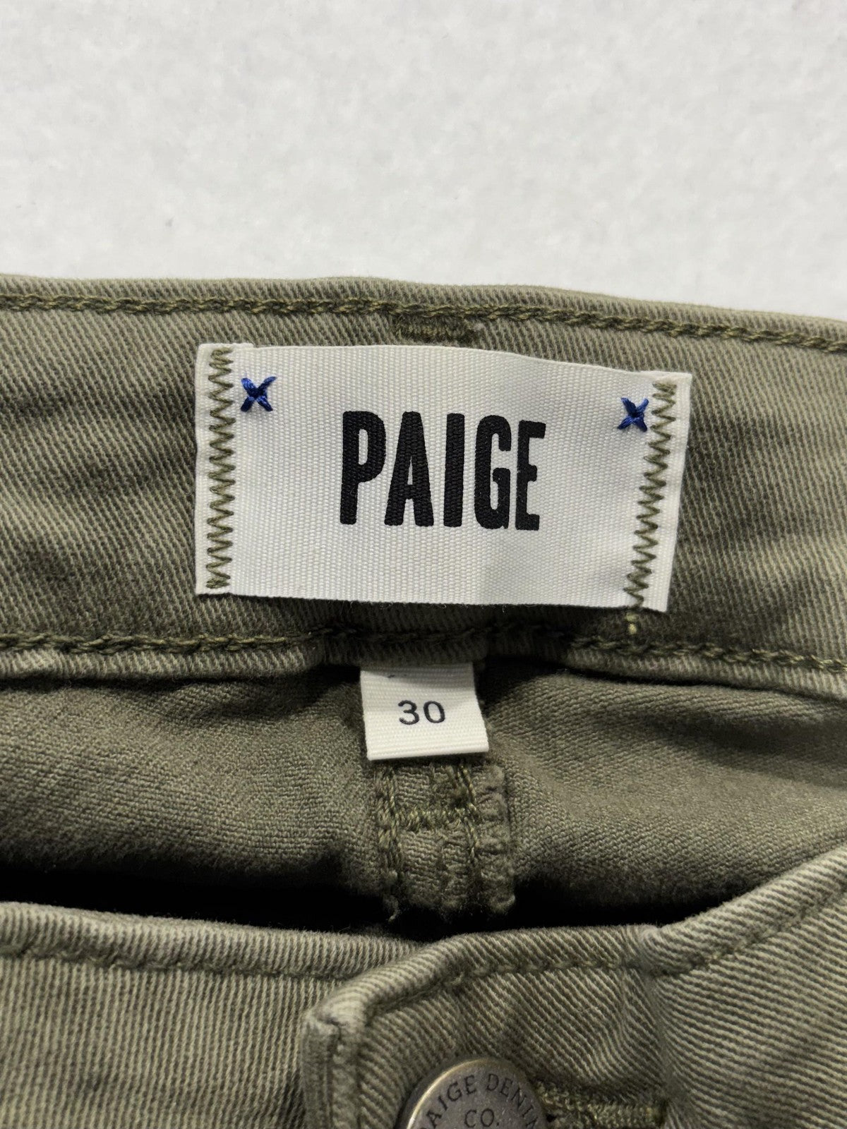 Paige Verdugo Ankle Jeans Womens 30 Green Mid Rise Skinny 30x28 Stretch Denim