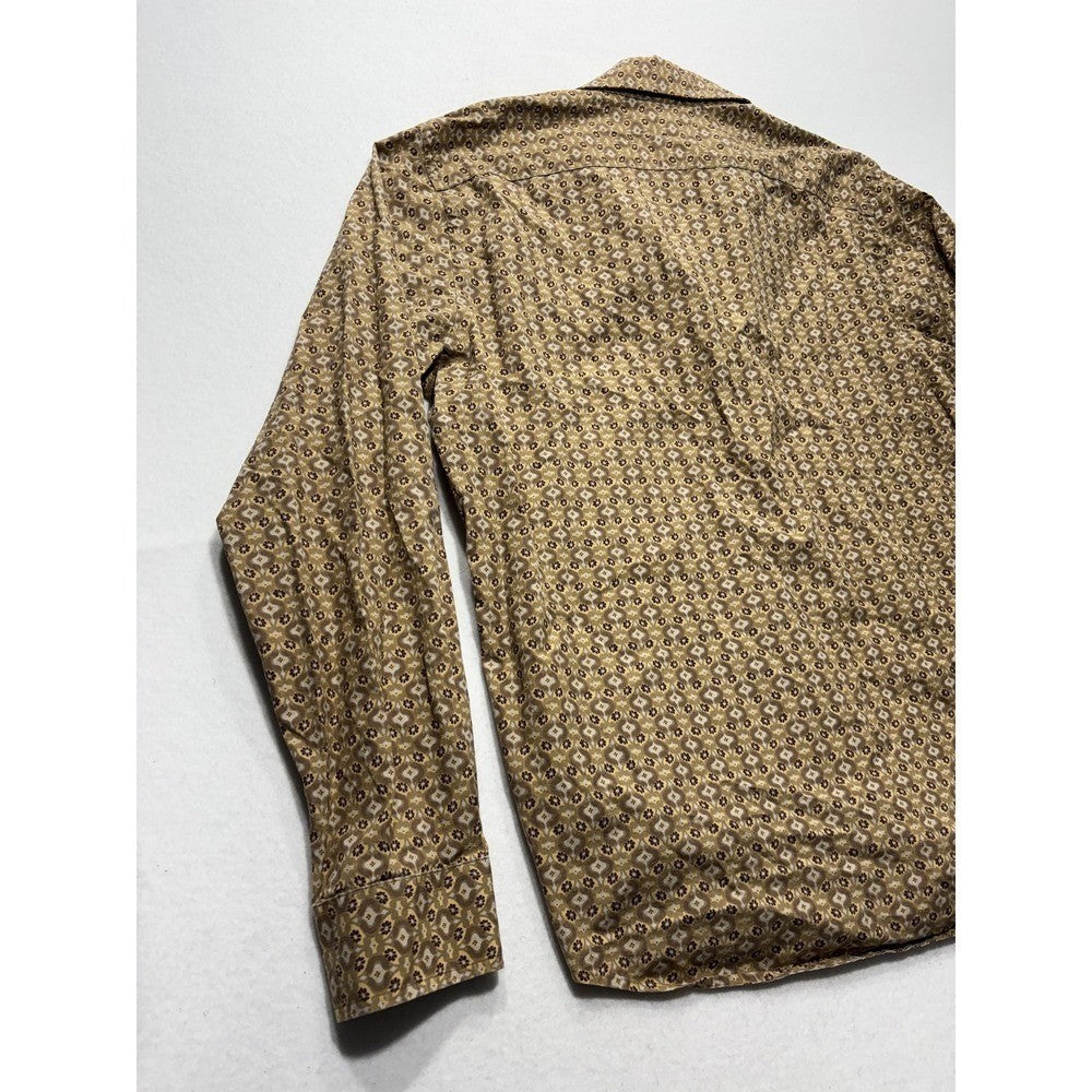 Michael Kors Dress Shirt Mens Large Brown Floral Long Sleeve Tailored Fit Cotton