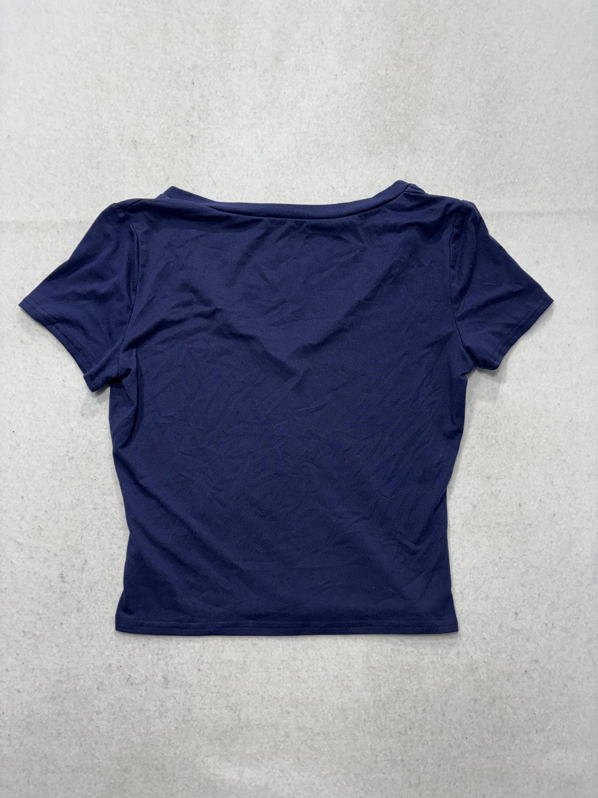 Blue V Neck Short Sleeve Stretch Tee Basic Casual Shirt Womens Medium C187VOV65