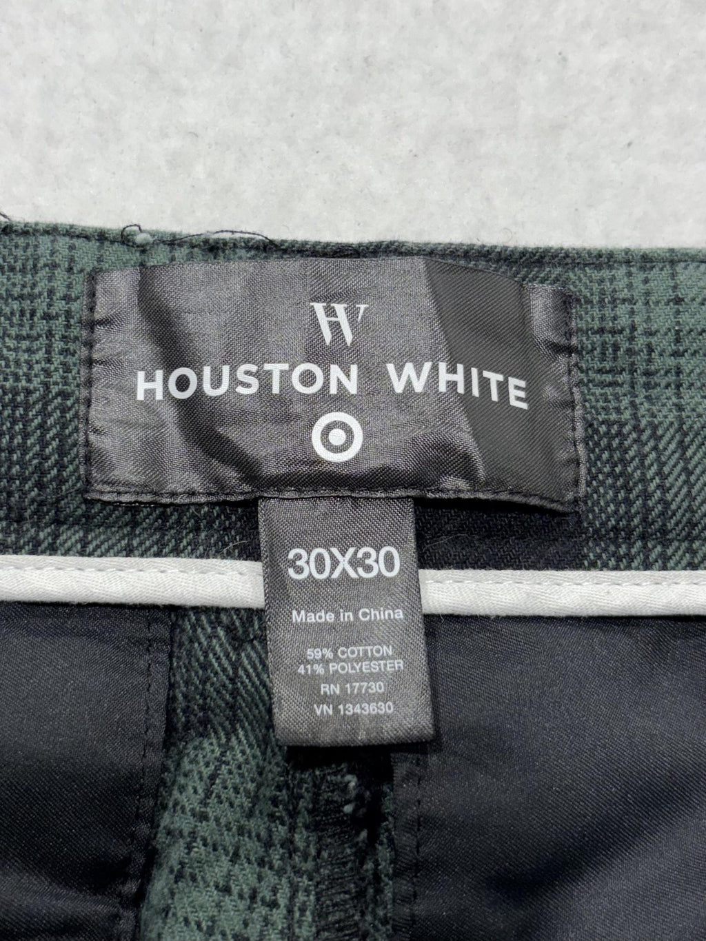Houston White Chino Pants Mens 30x30 Green Plaid Regular Fit Tapered Leg Casual