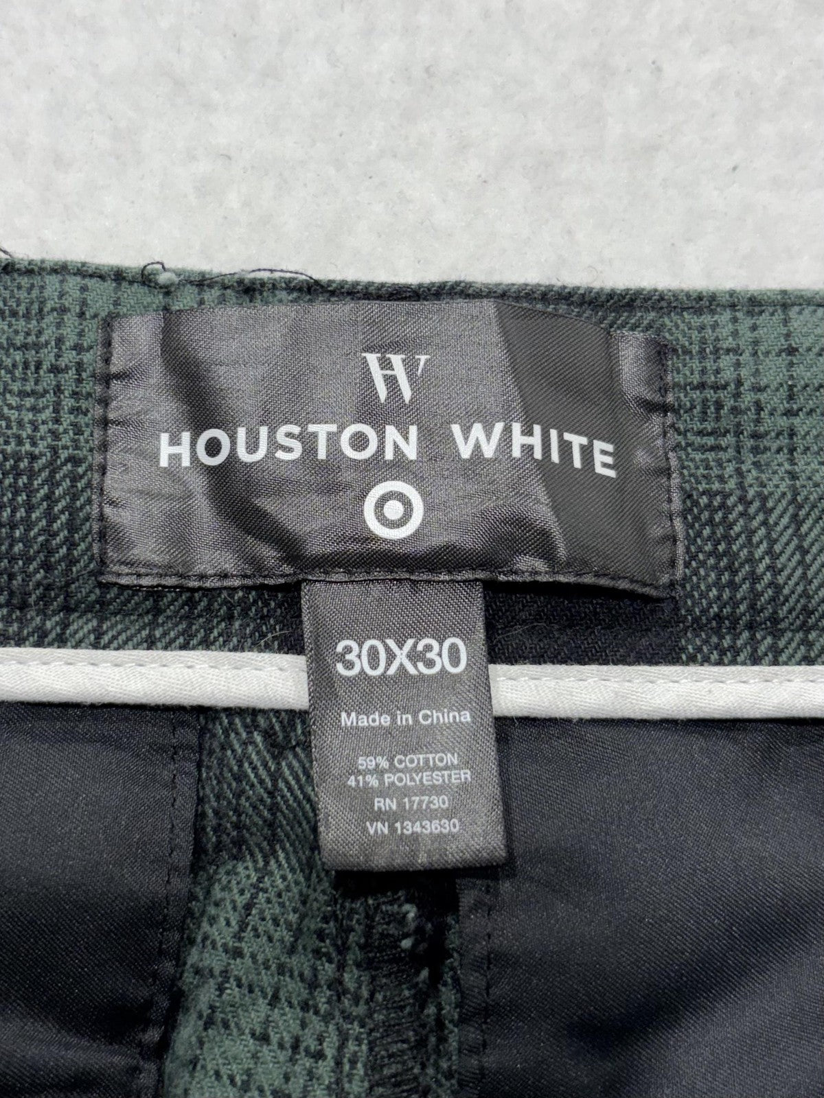 Houston White Chino Pants Mens 30x30 Green Plaid Regular Fit Tapered Leg Casual