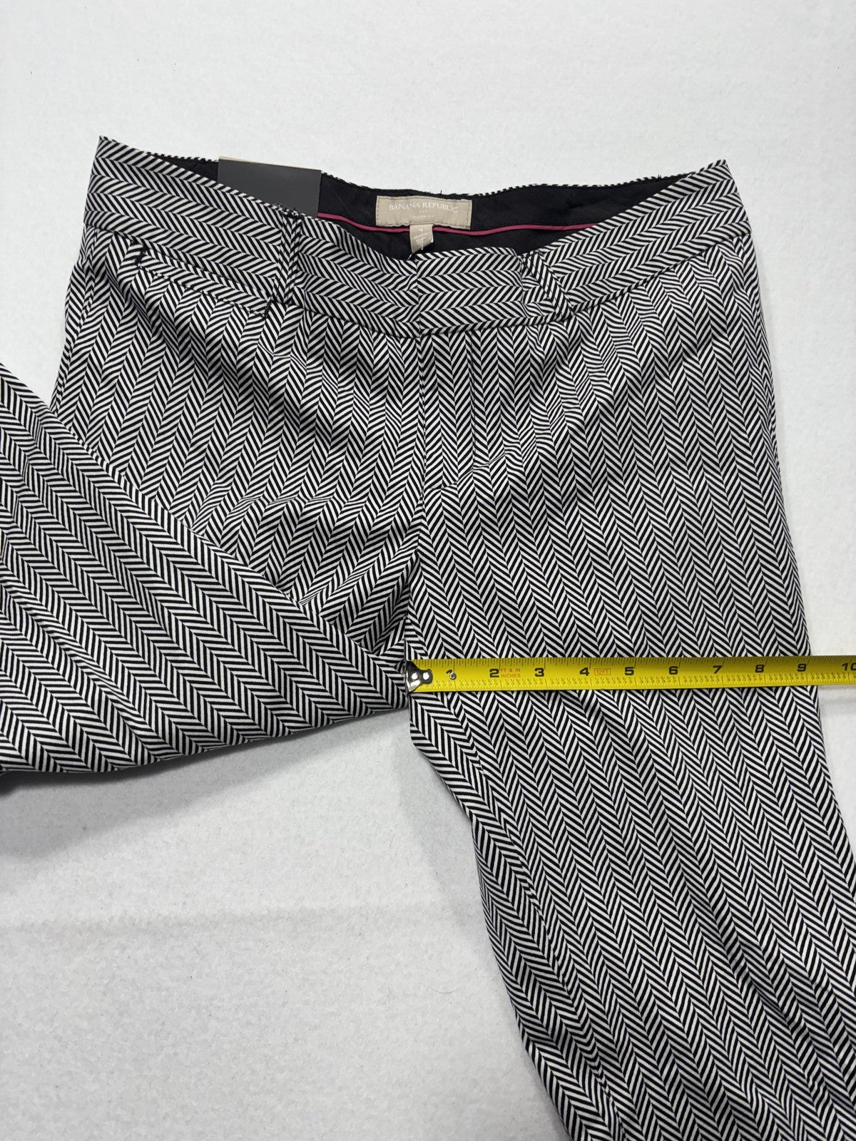 Banana Republic Dress Pants Womens 4 Black White Herringbone Sloan Slim Ankle