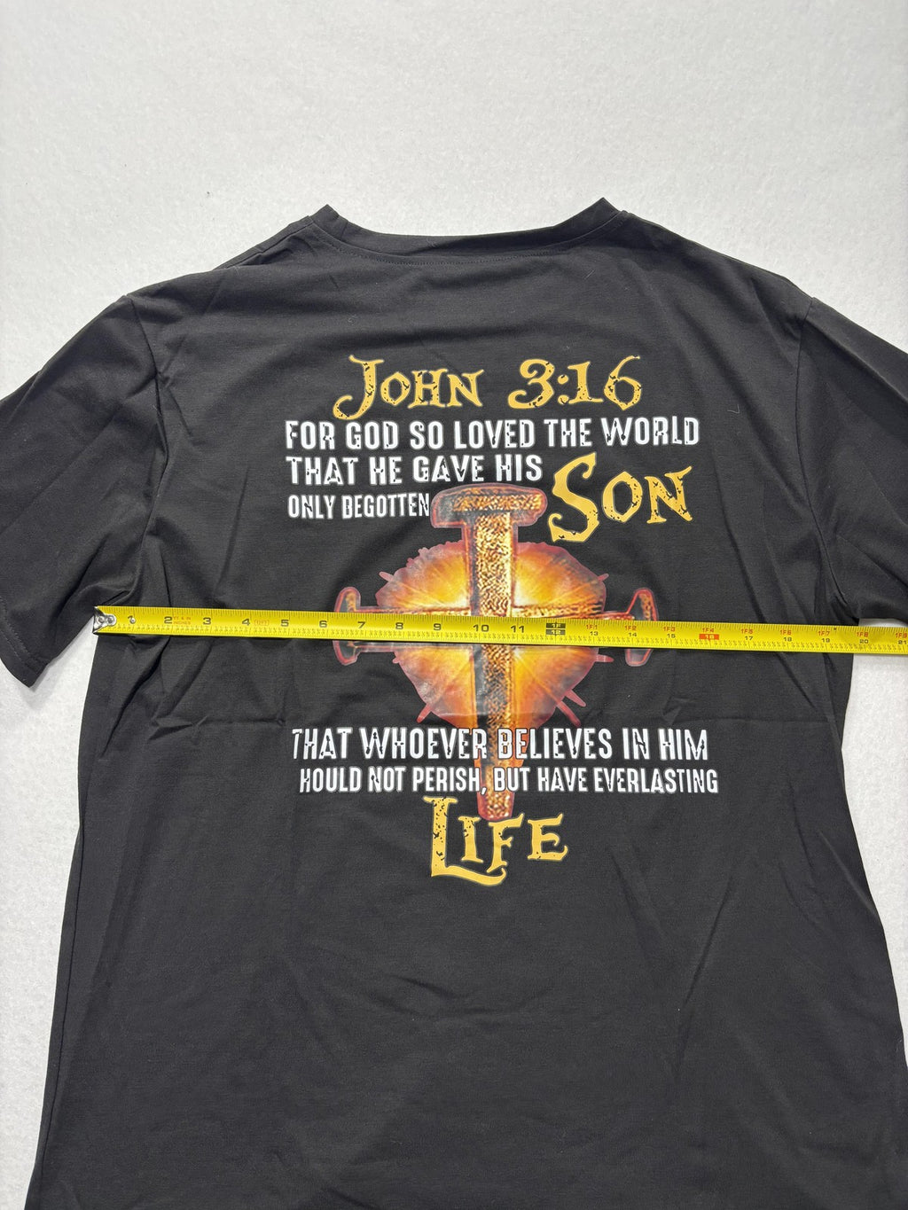 John 3:16 Shirt Mens Large Black Christian Cross Bible Verse Graphic Tee Print