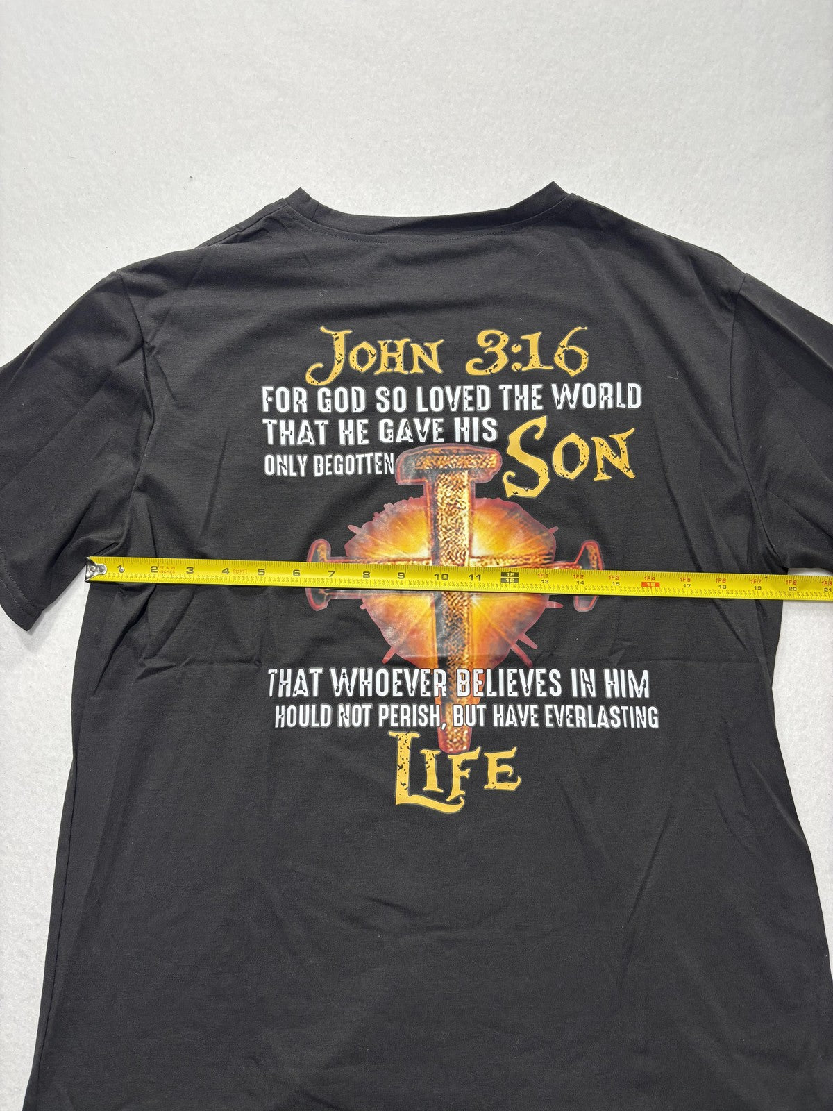 John 3:16 Shirt Mens Large Black Christian Cross Bible Verse Graphic Tee Print