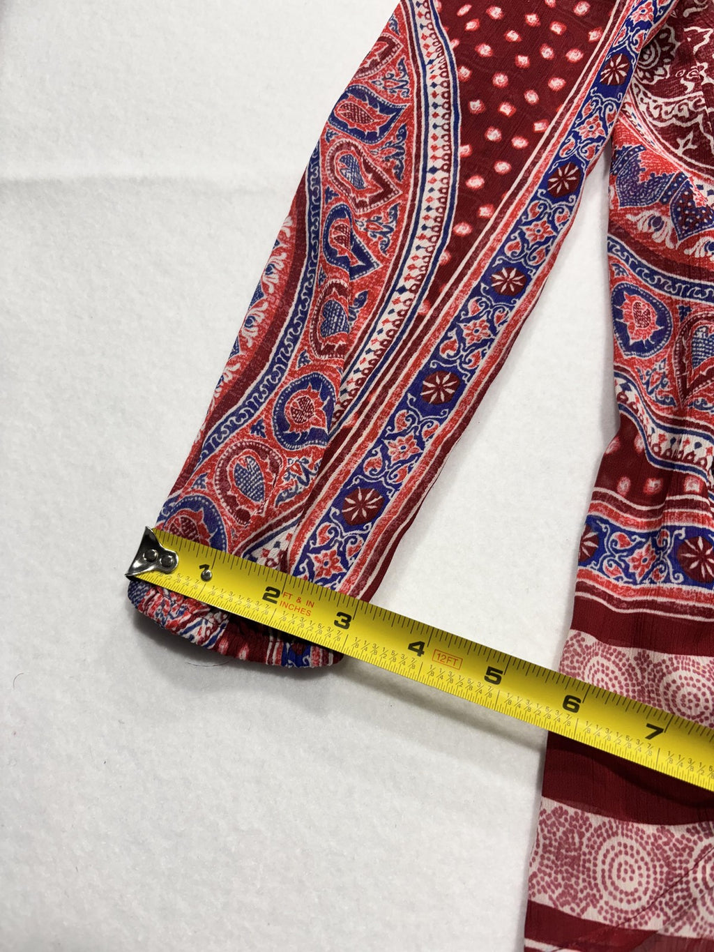 Lucky Brand Blouse Womens Small Red Paisley Long Sleeve Tunic Top Boho