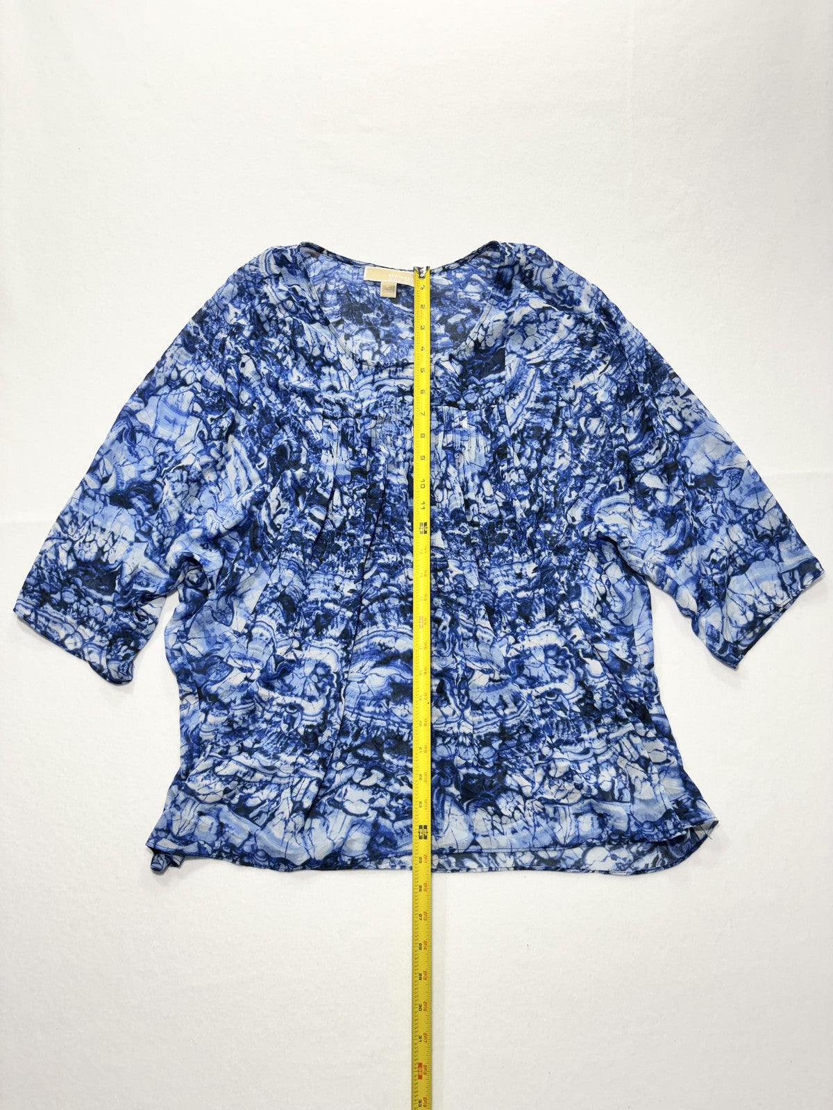 Michael Kors Blouse Womens XL Blue Geometric 3/4 Sleeve Tunic Top