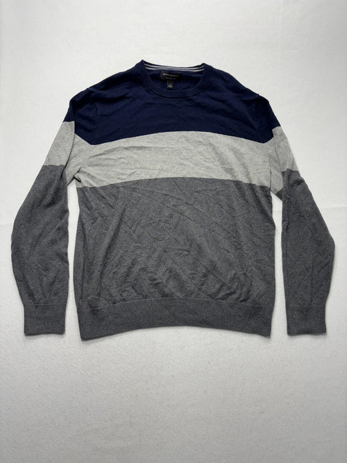 Banana Republic Sweater Mens Large Blue Gray Striped Crew Neck Knit Pullover