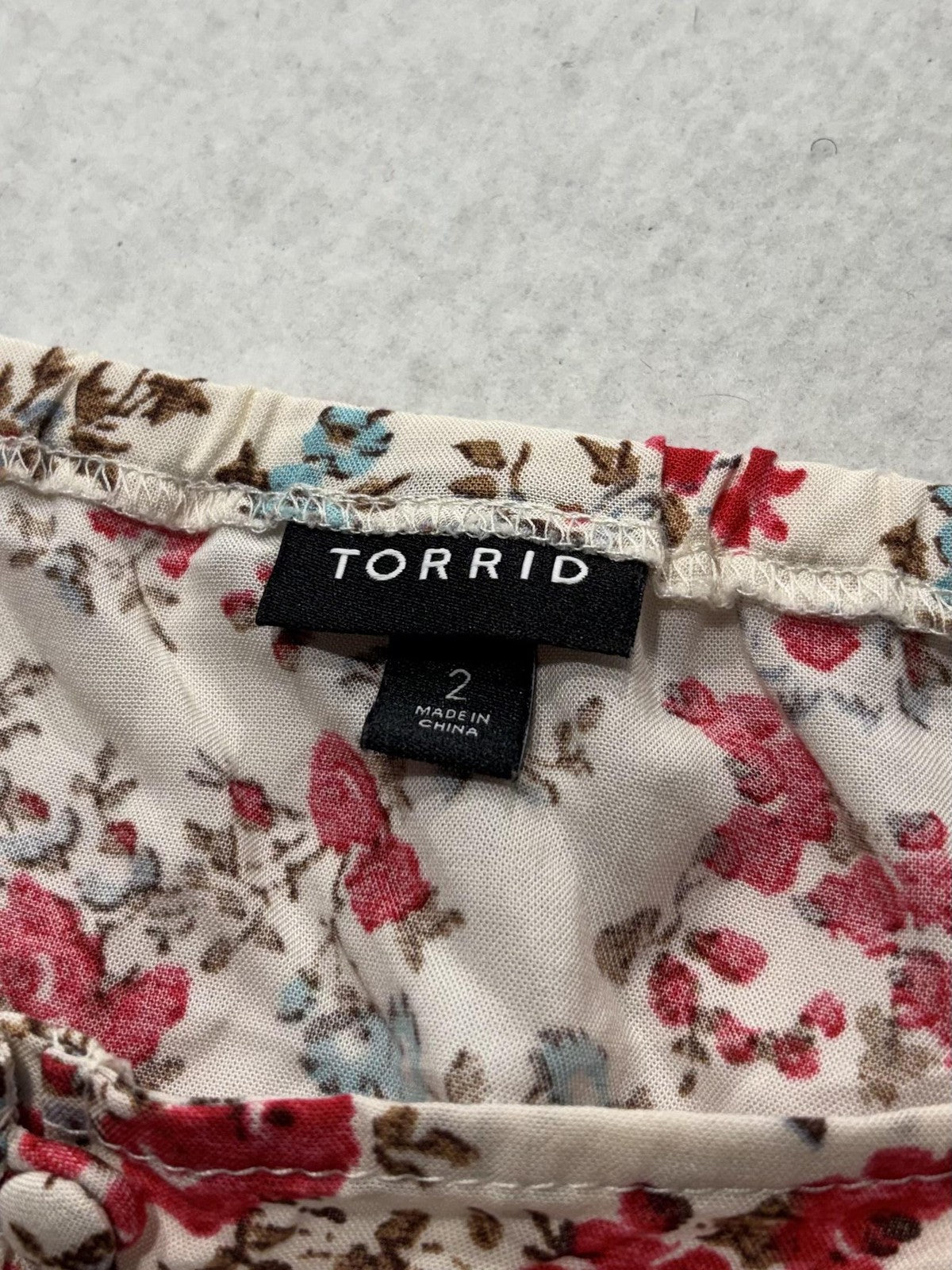 Torrid Blouse Womens 2 White Floral Square Neck Puff Sleeve Button Top Boho