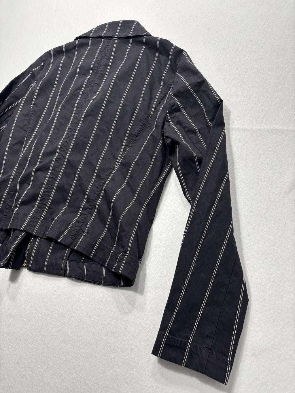 White House Black Market Moto Jacket Womens 12 Black Stripe Twill Zip Short