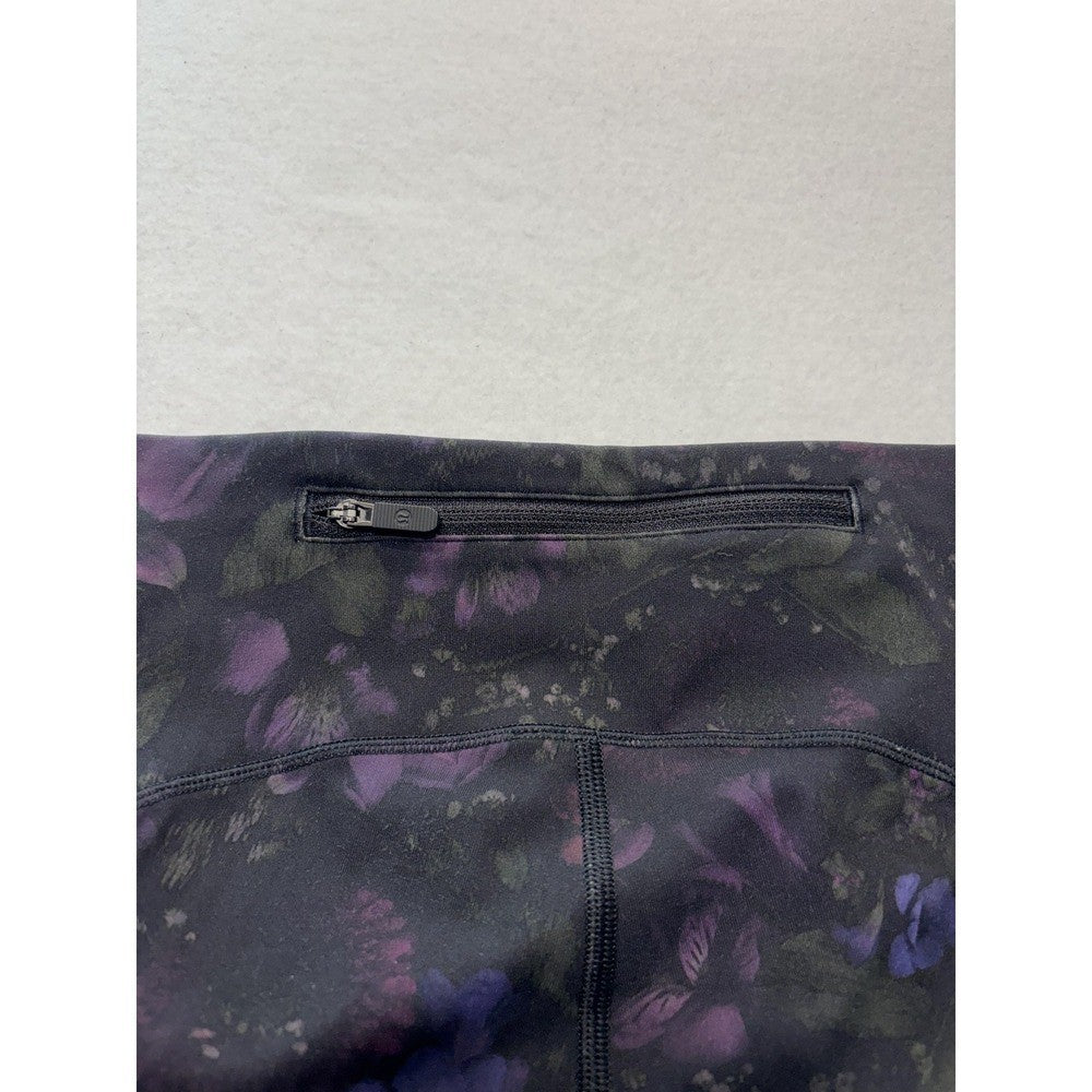 Lululemon Leggings Womens 4 Black Floral High Rise Pocket Ankle Stretch Athletic