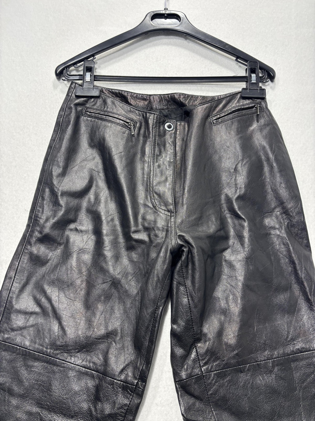 Jamie Sadock Dress Pants Womens 6 Black Leather Straight Leg Lined Zip Pockets