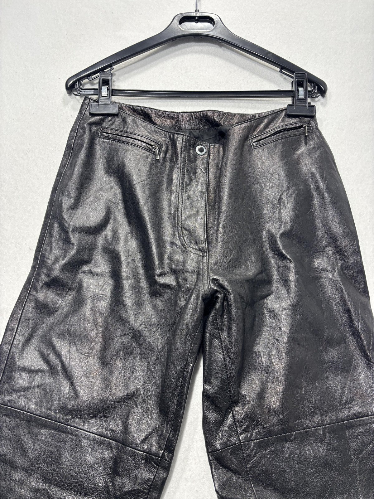 Jamie Sadock Dress Pants Womens 6 Black Leather Straight Leg Lined Zip Pockets