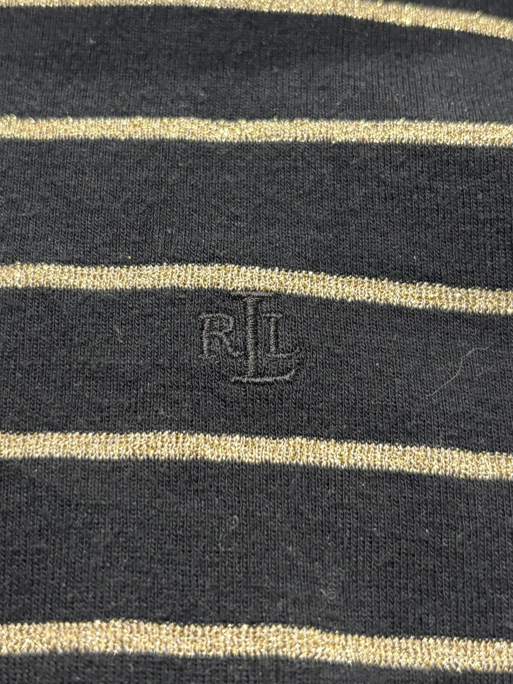 Lauren Ralph Lauren Shirt Womens PM Black Metallic Stripe Crew Neck Long Sleeve