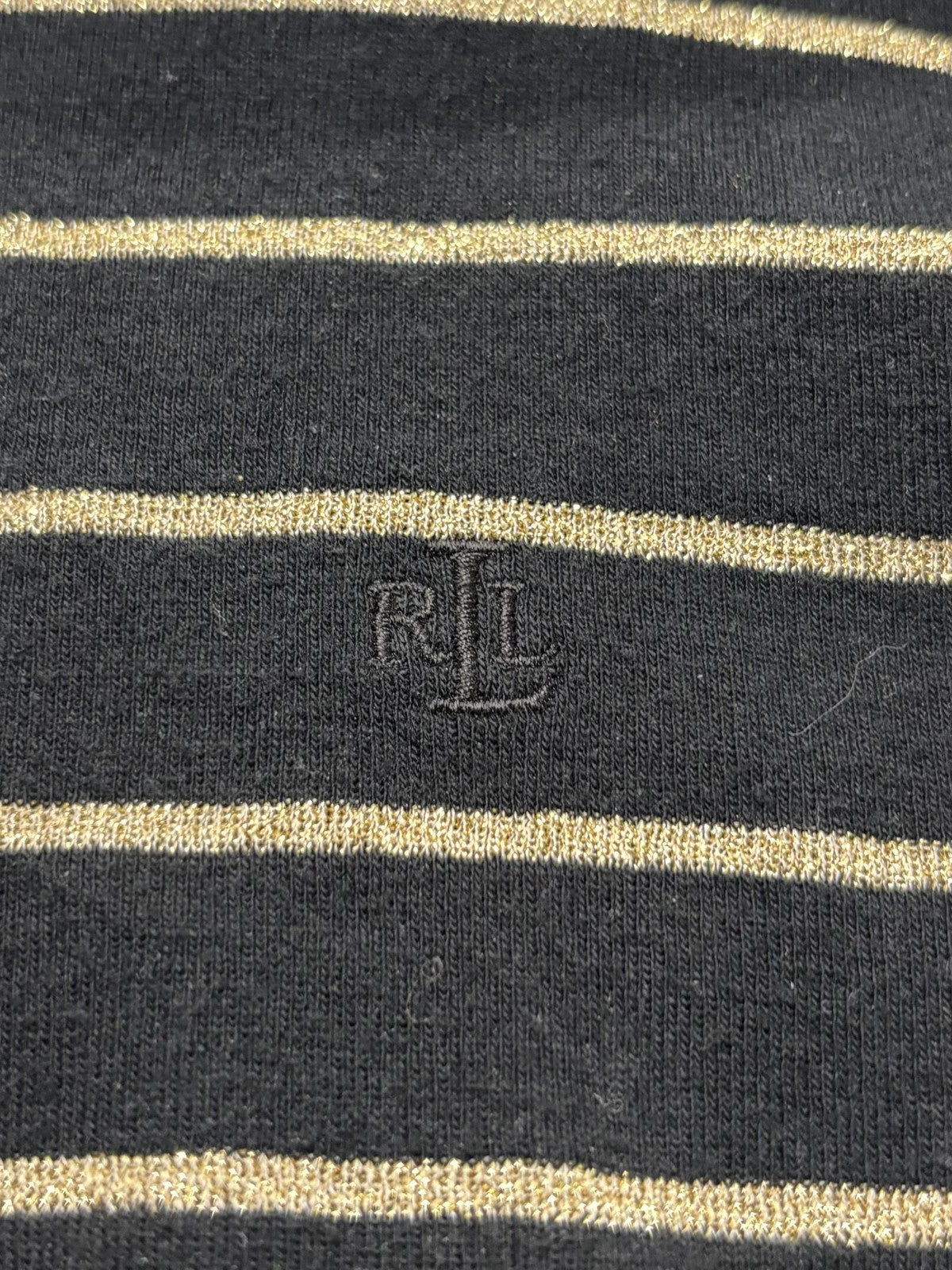 Lauren Ralph Lauren Shirt Womens PM Black Metallic Stripe Crew Neck Long Sleeve