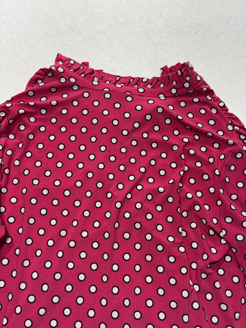 Anne Klein Blouse Womens Large Pink Polka Dot Henley Long Sleeve Jersey Top