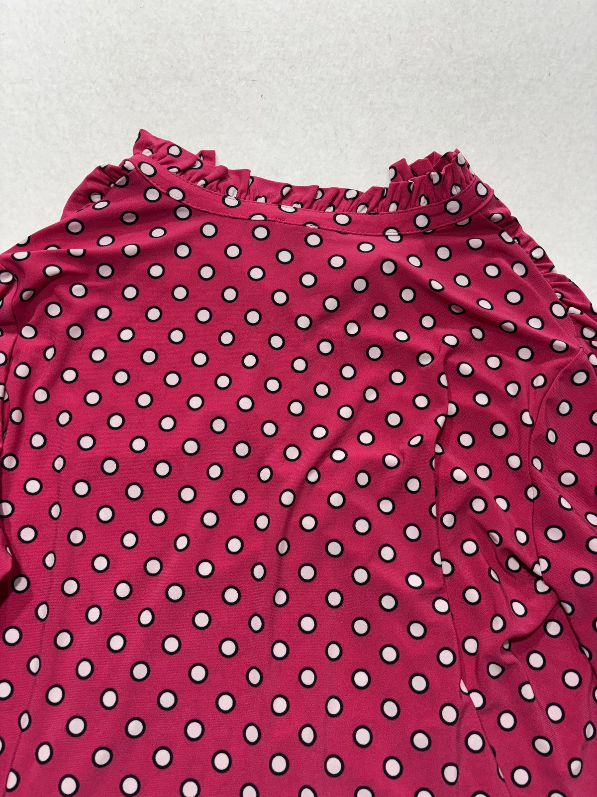 Anne Klein Blouse Womens Large Pink Polka Dot Henley Long Sleeve Jersey Top