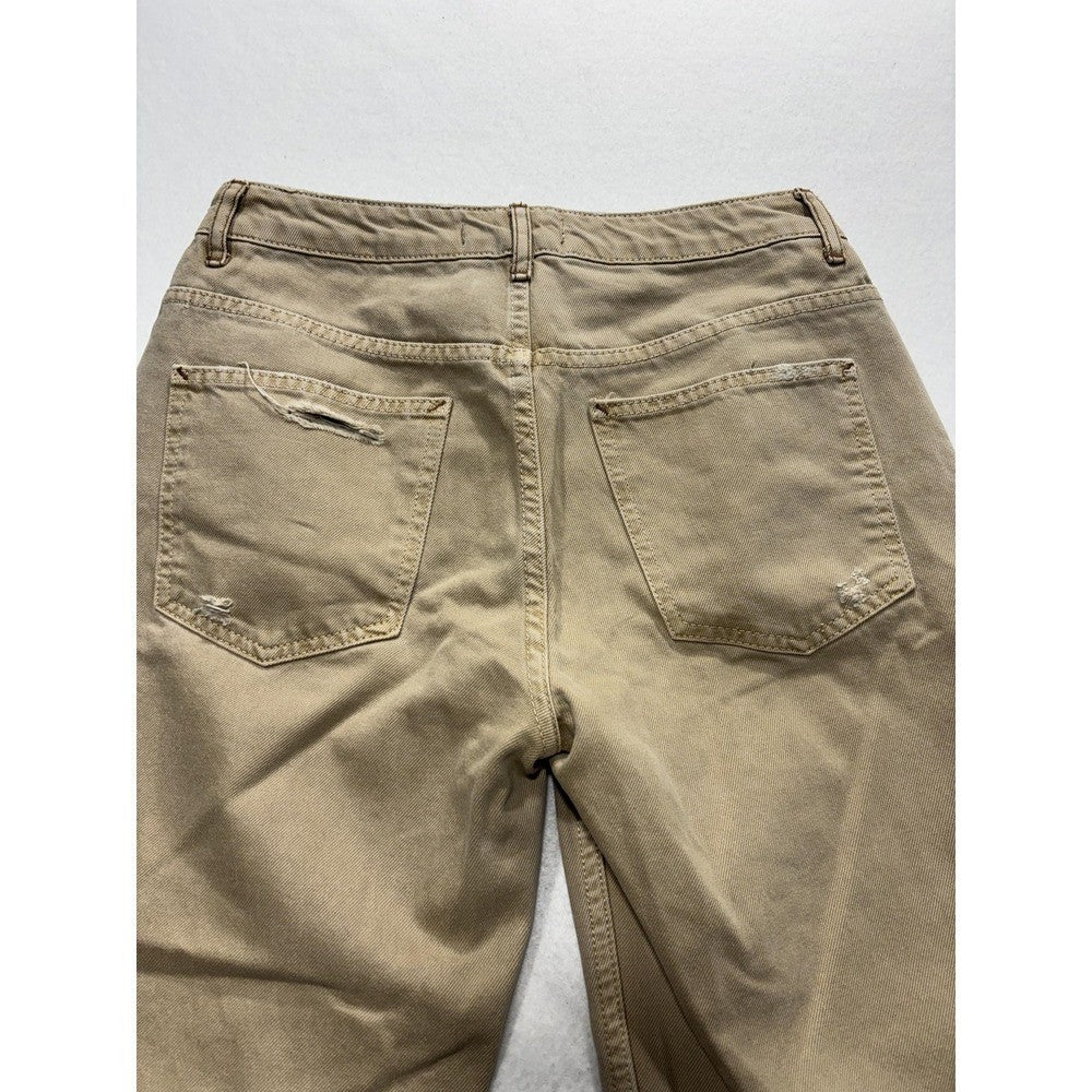 We The Free Jeans Womens 27 Beige High Rise Straight Distressed Raw Hem 27x28