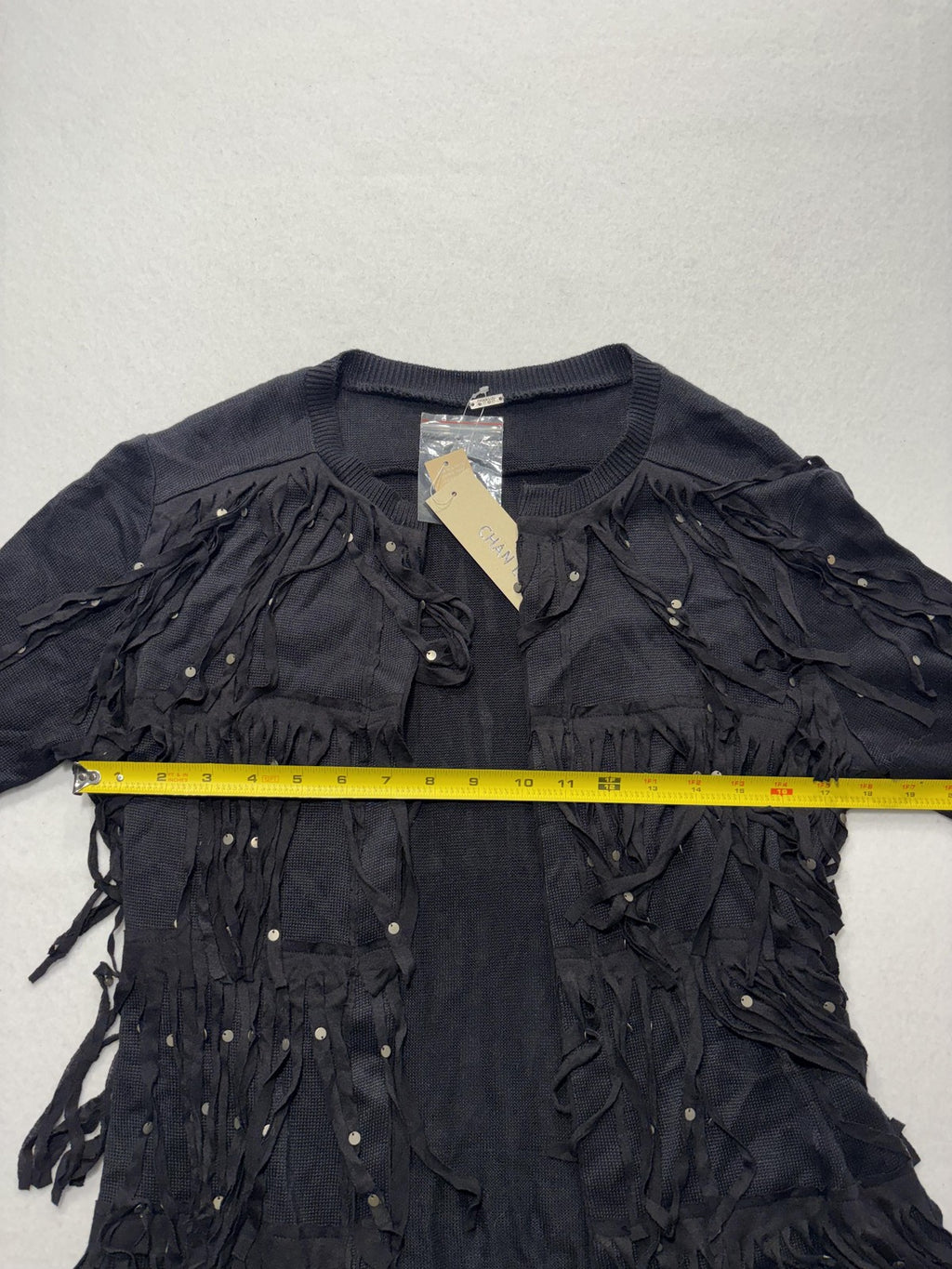 Chan Luu Cardigan Womens XS Black Fringe Sequin Knit Open Front Boho Long Sleeve