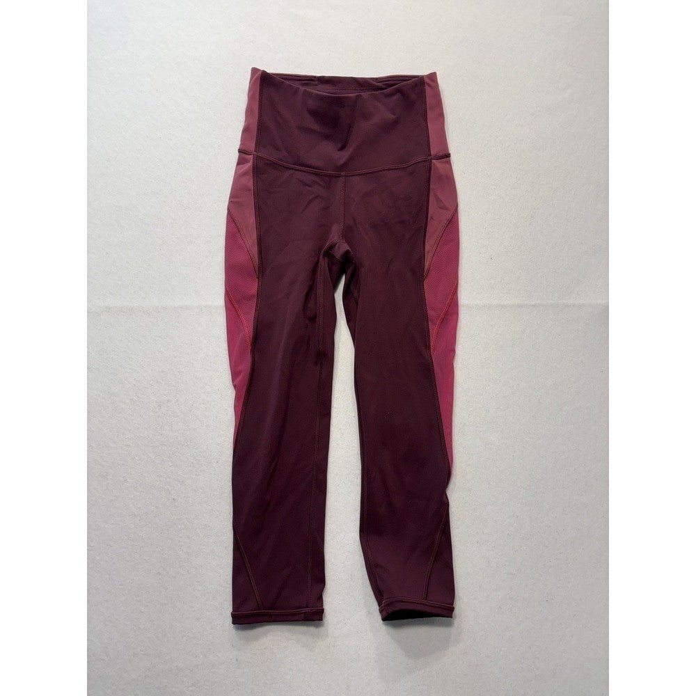Lululemon Leggings Womens 4 Red Colorblock High Rise Crop 23.5 Inseam Pocket
