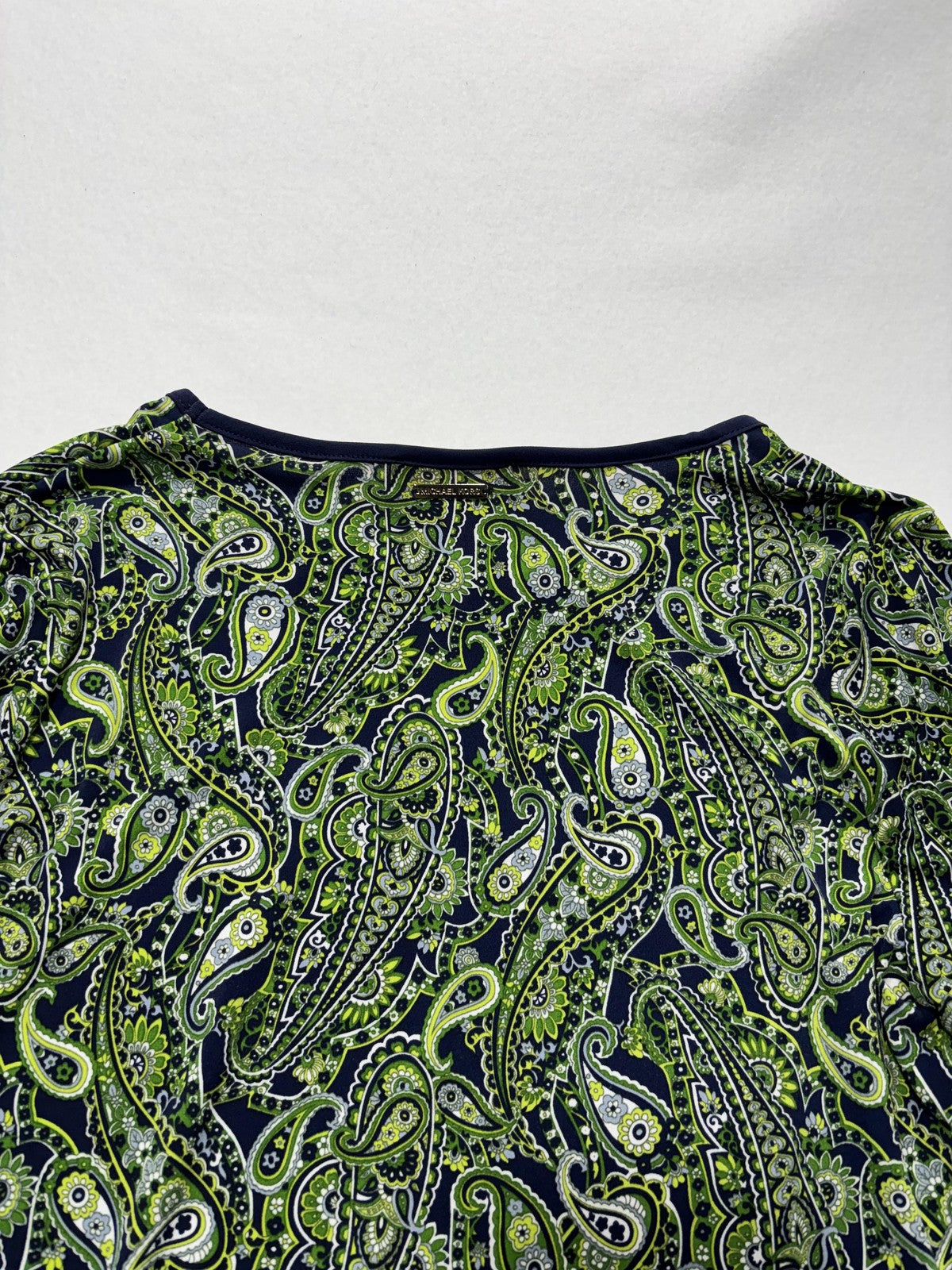 MICHAEL Michael Kors Dress Womens Large Blue Green Paisley Shift Bell Sleeve