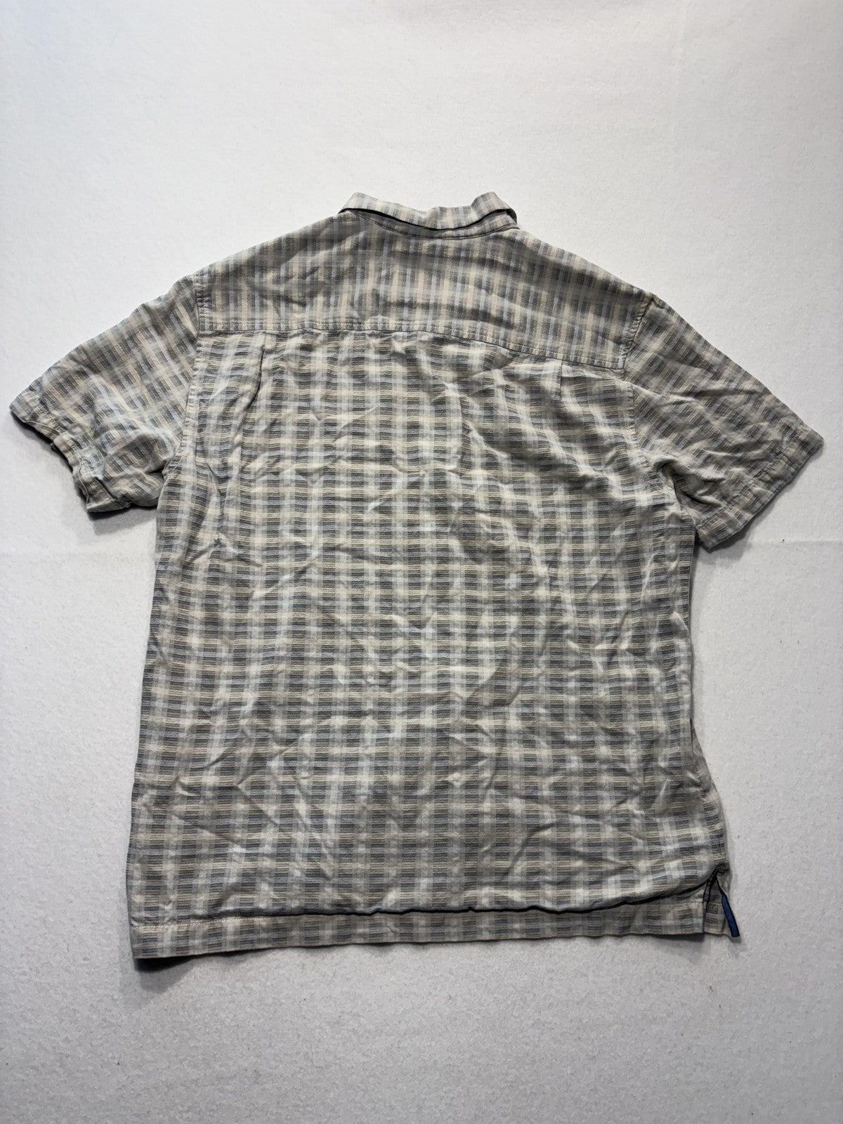 Tommy Bahama Shirt Mens Medium Gray Plaid Silk Cotton Short Sleeve Button Up