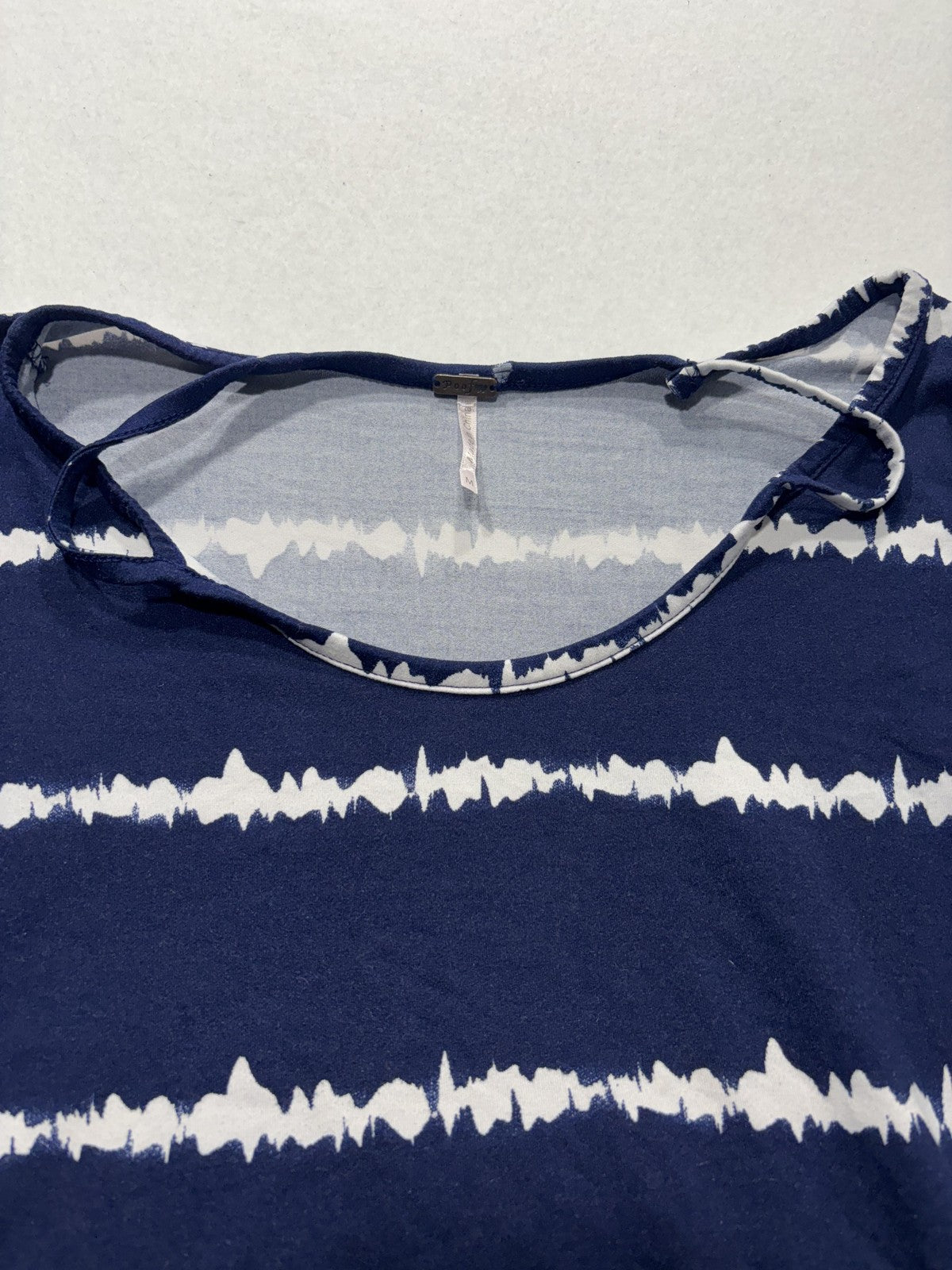 Poof Shirt Womens Medium Blue Stripe Scoop Neck Strap Casual Short Sleeve Tee