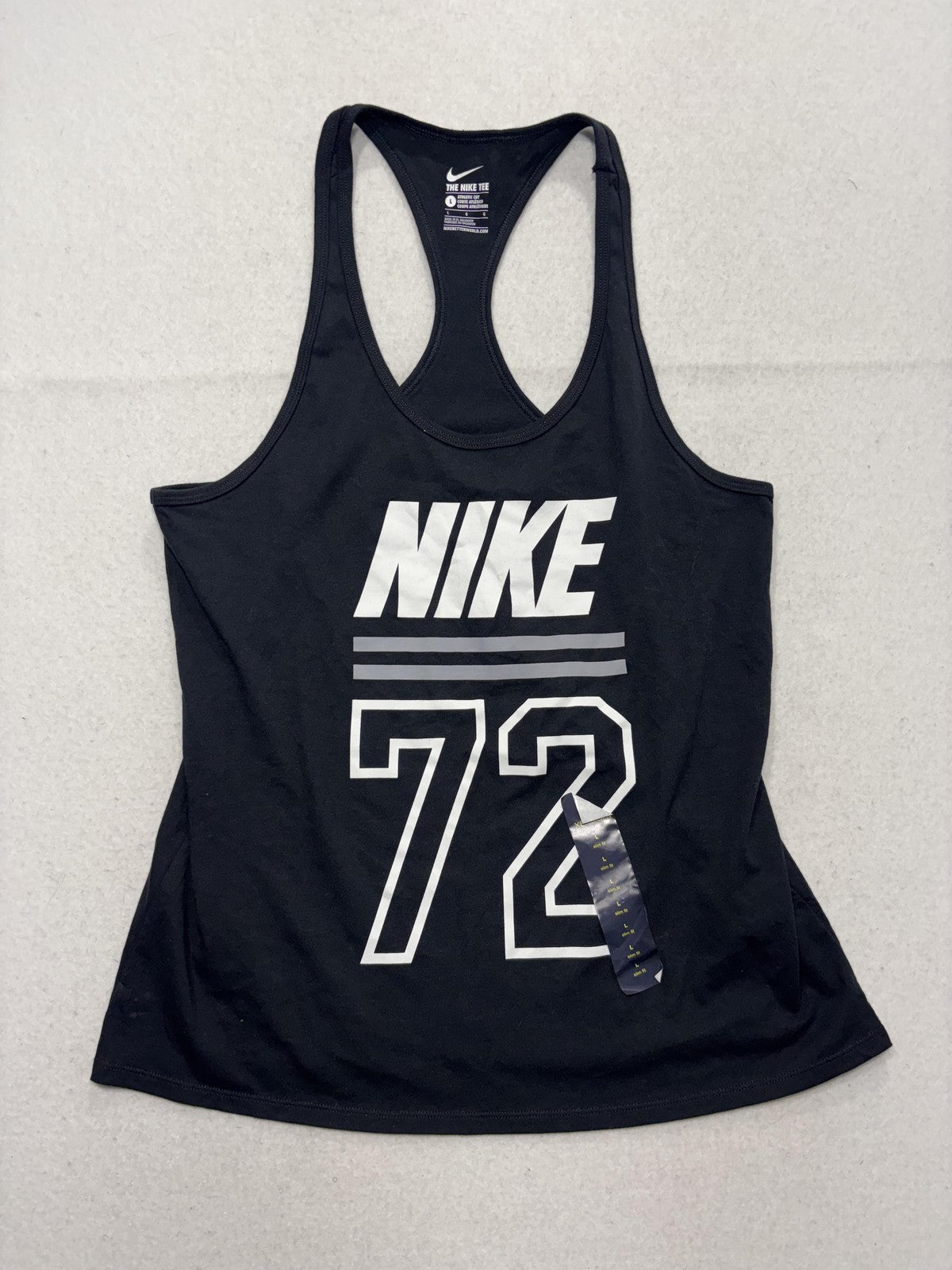 Nike Tank Womens Large Black Scoop Neck Racerback 72 Graphic Logo Athletic Top
