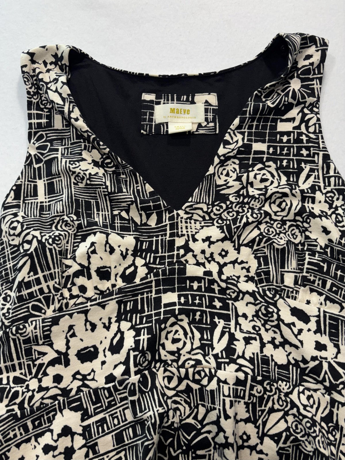 Maeve Dress Womens Small Black Floral V Neck Sleeveless Maxi Anthropologie Boho