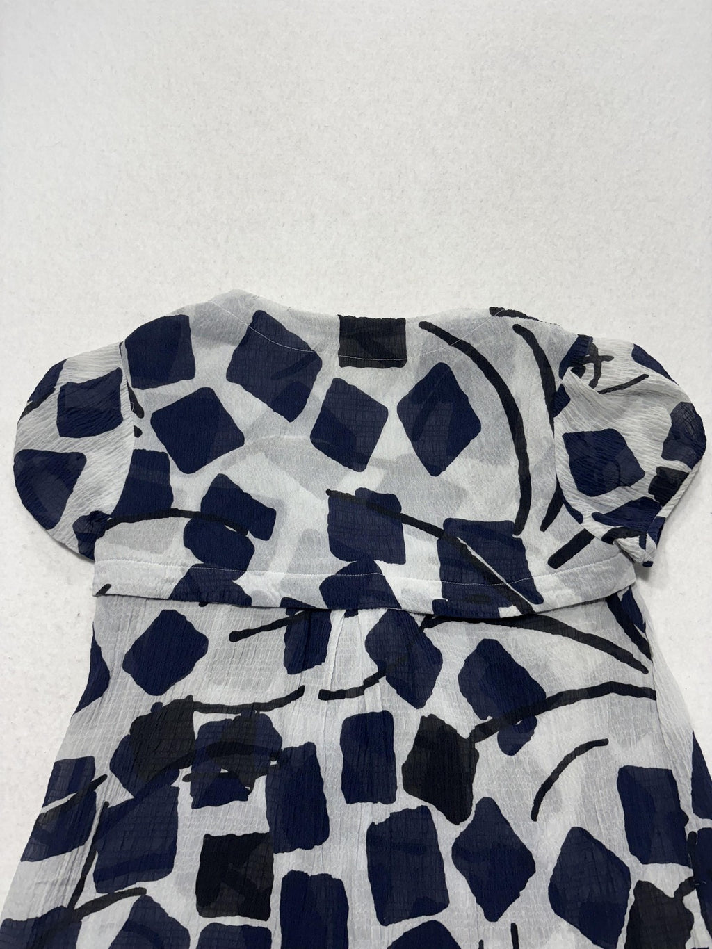 Diane Von Furstenberg Blouse Womens 0 Blue Silk Geometric V Neck Tie Tunic Top