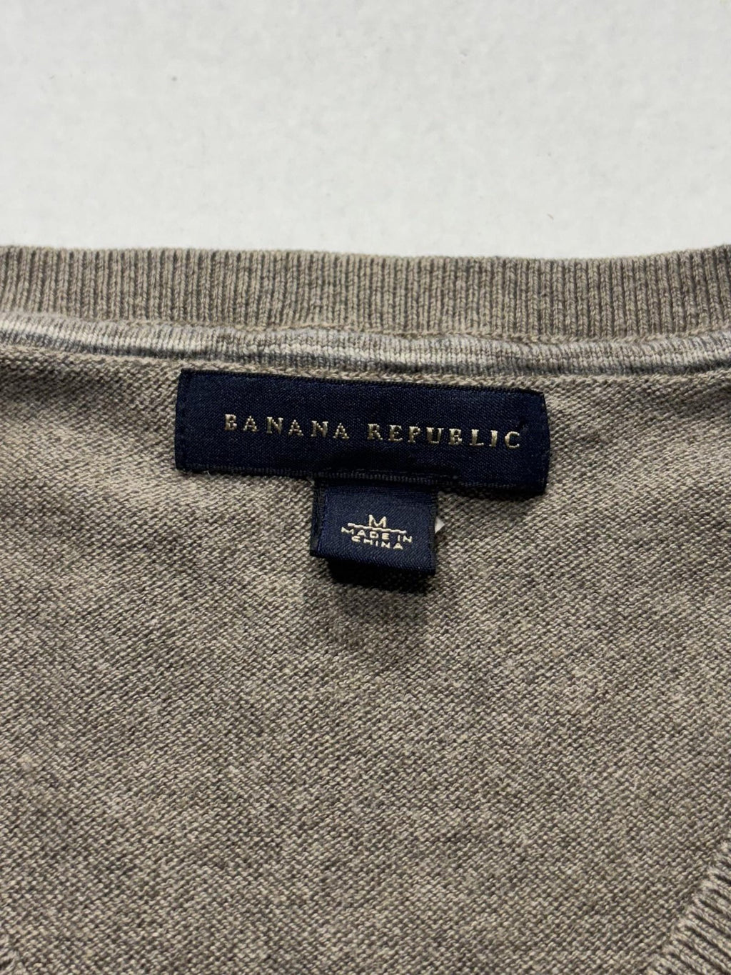Banana Republic Sweater Mens Medium Brown Argyle V Neck Silk Blend Knit Pullover